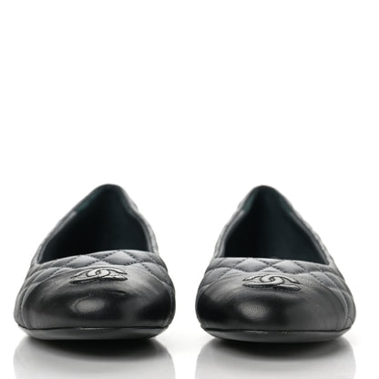Chanel Lambskin Quilted Cap Toe Ballerina Flats 40 Charcoal Black 2 of 12