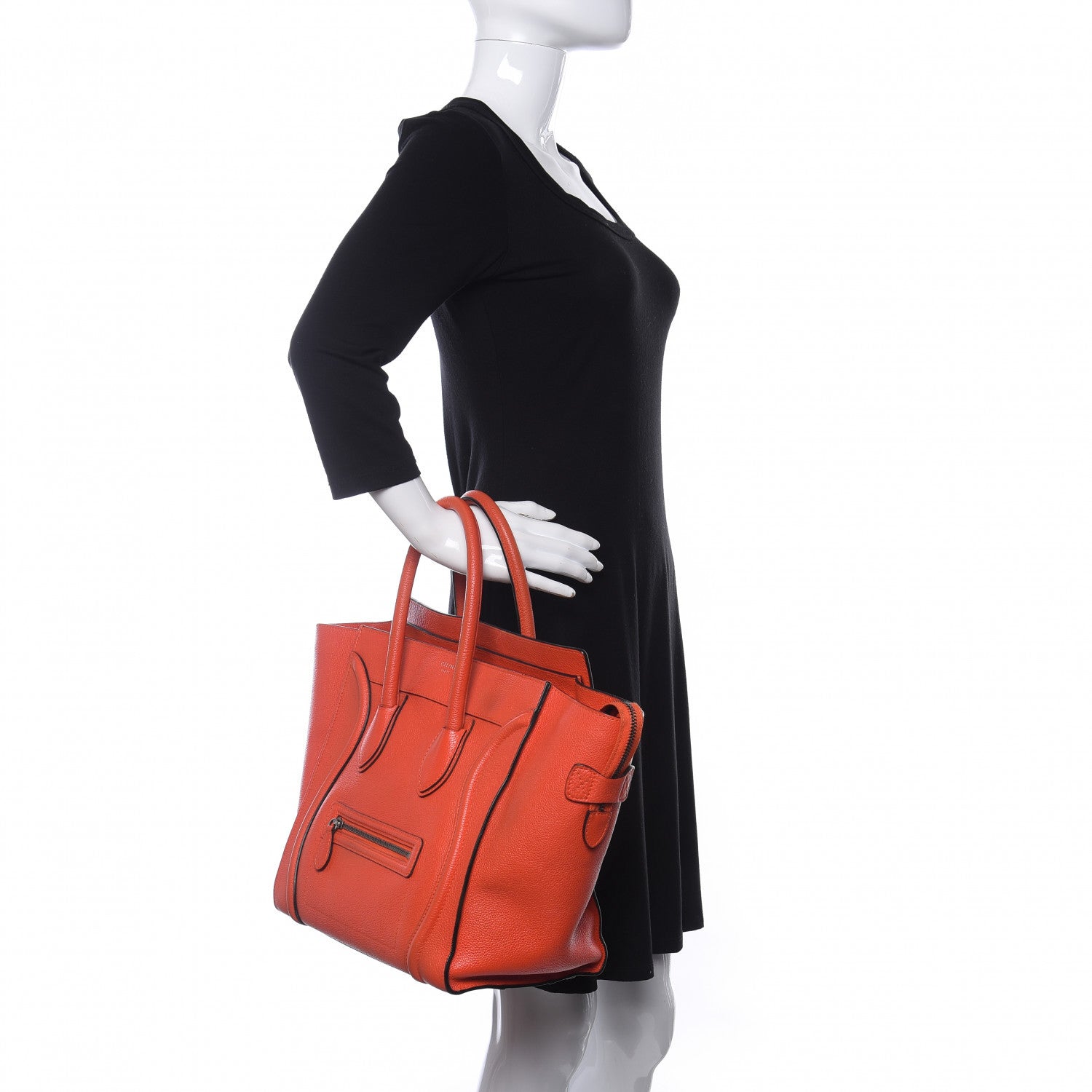 Celine Drummed Calfskin Mini Luggage Vermillion 2 of 9
