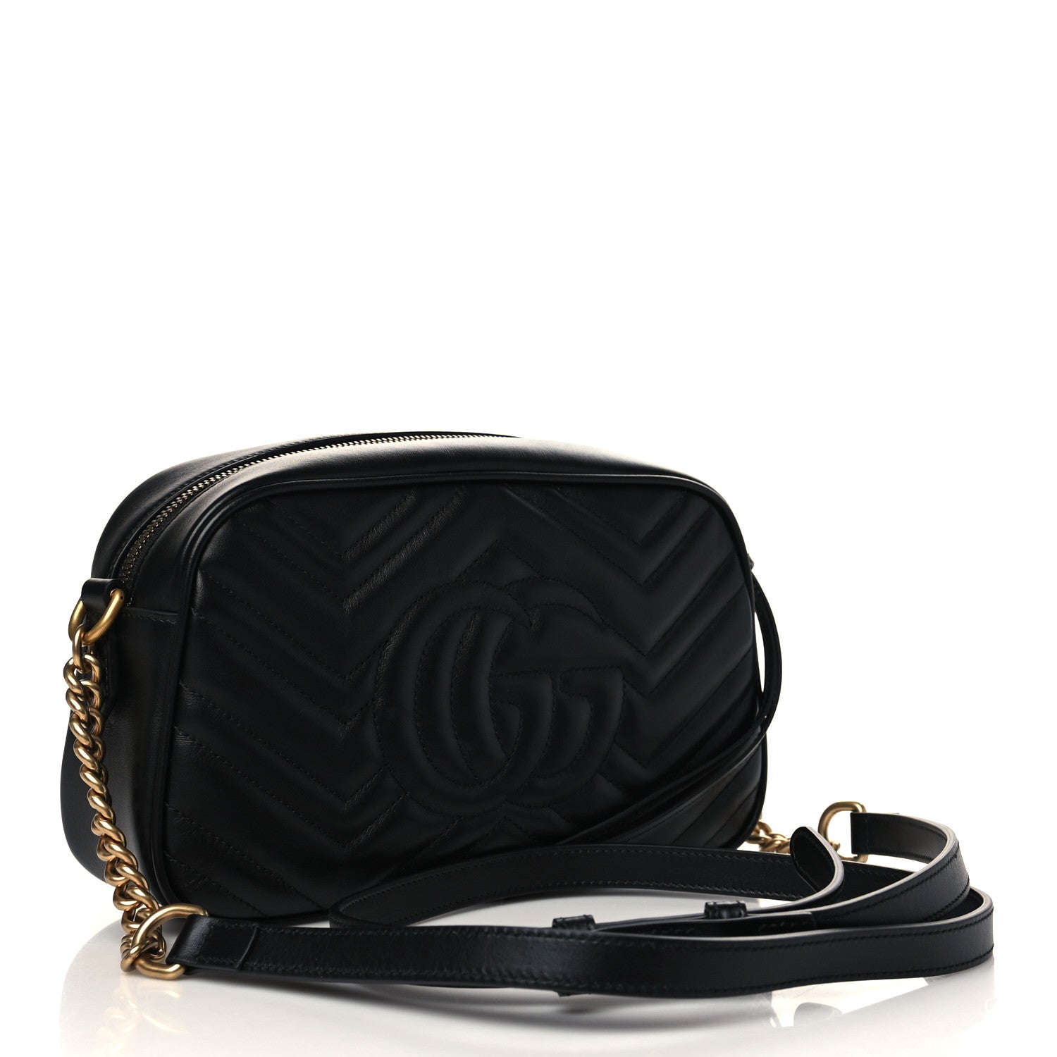 Gucci Calfskin Matelasse Small GG Marmont Chain Shoulder Bag Black 3 of 6