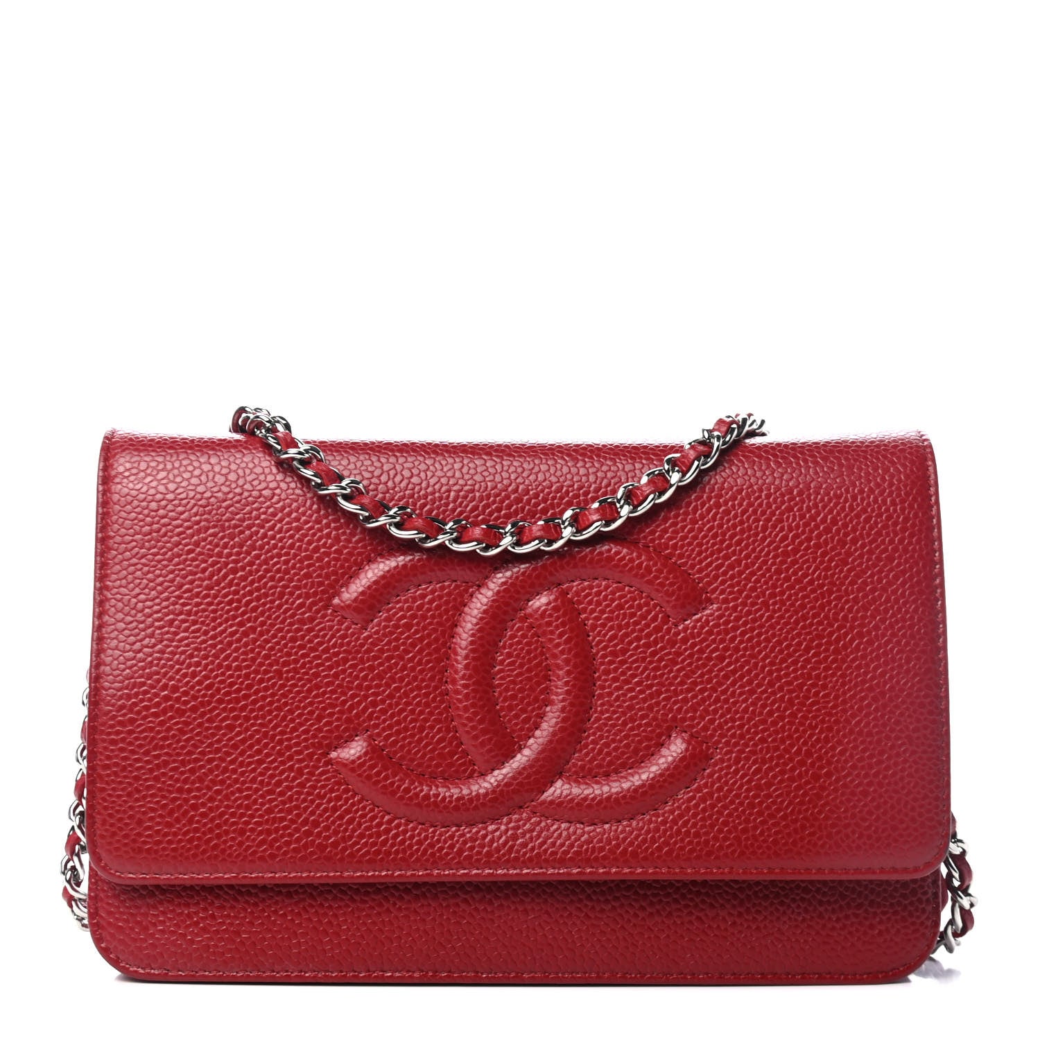 Chanel Caviar Timeless CC Wallet On Chain WOC Red 1 of 4