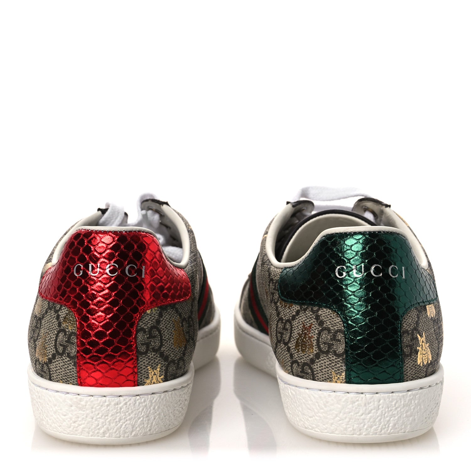 Gucci GG Supreme Monogram Bees Ayers Web Womens Ace Sneakers 37.5 Beige Oro Green Red 6 of 11