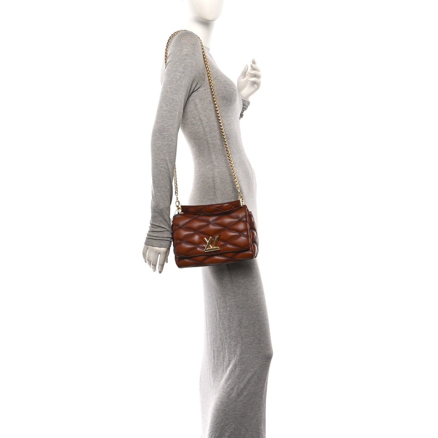 Louis Vuitton Lambskin Malletage Top Handle GO-14 MM Tan 2 of 12