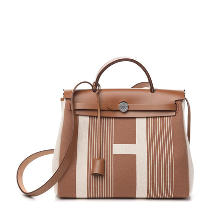 Hermes Vache Hunter Toile H Vibration Herbag Zip Retourne 31 PM Fauve Ecru Beige 1 of 12