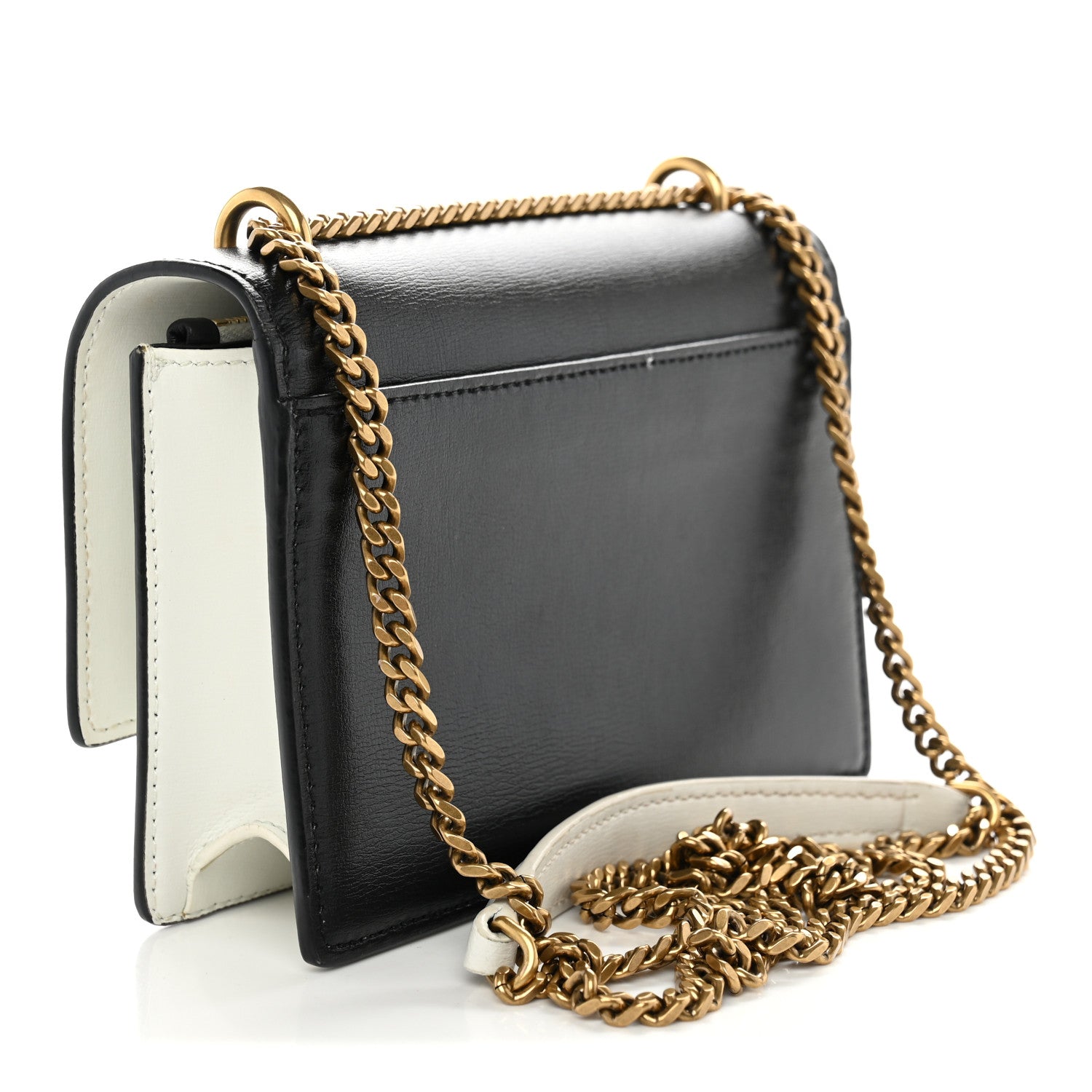 Saint Laurent New Aspen Calfskin Bi-Color Monogram Sunset Chain Wallet  Black Dirty White 3 of 13
