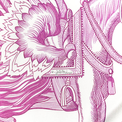 Hermes Silk Della Cavalleria Favolosa Double Face Scarf 90 Blanc Rouge Marine 3 of 5