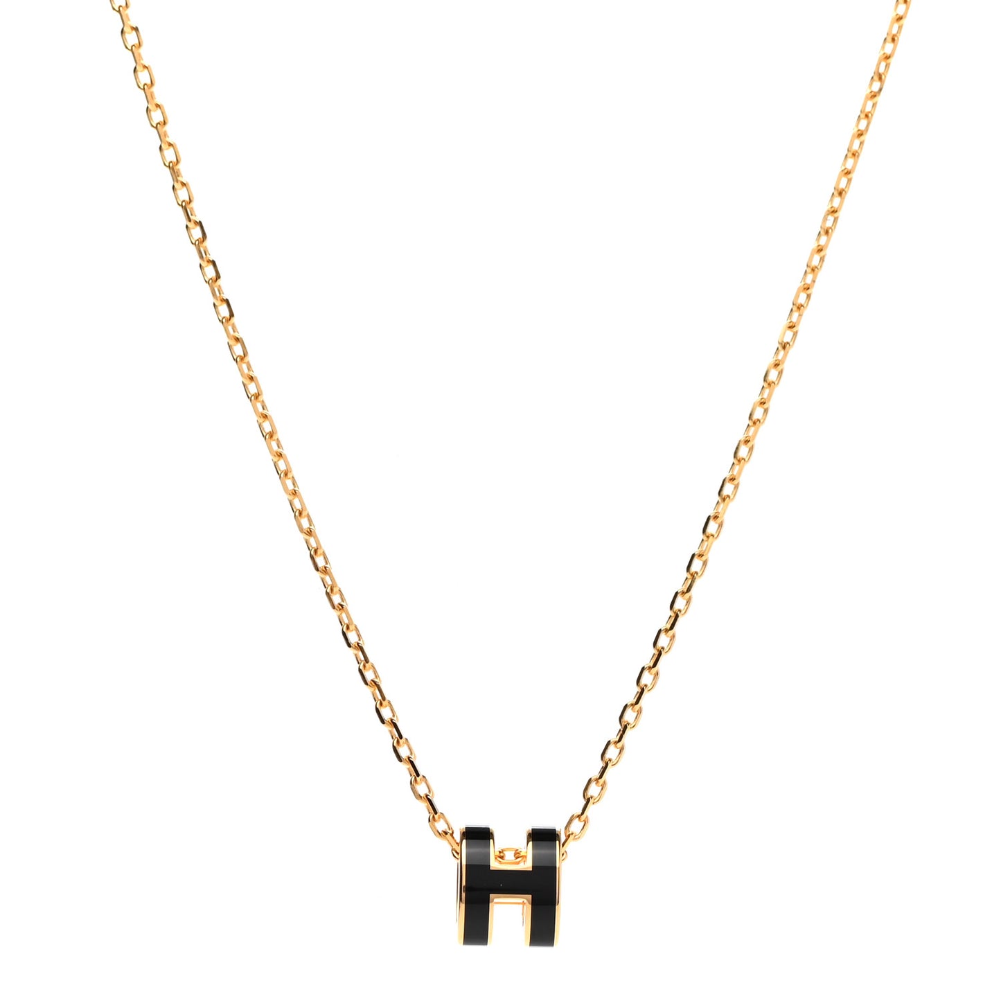 Lacquered Gold Mini Pop H Pendant Necklace Black