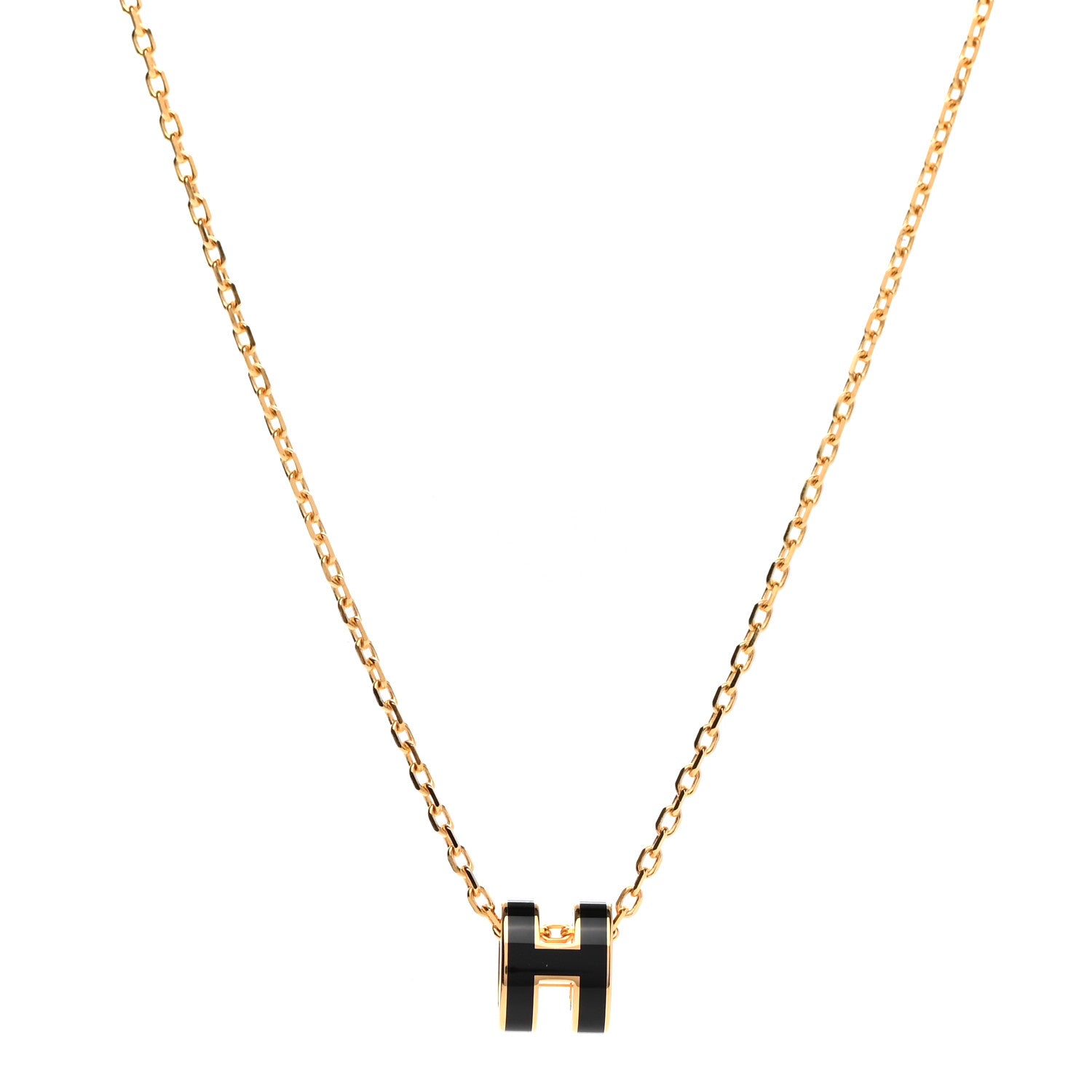 Hermes Lacquered Gold Mini Pop H Pendant Necklace Black 1 of 6