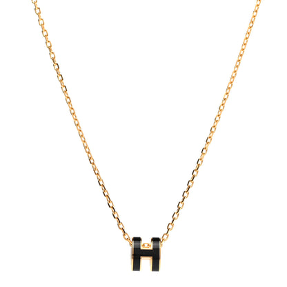 Hermes Lacquered Gold Mini Pop H Pendant Necklace Black 1 of 6