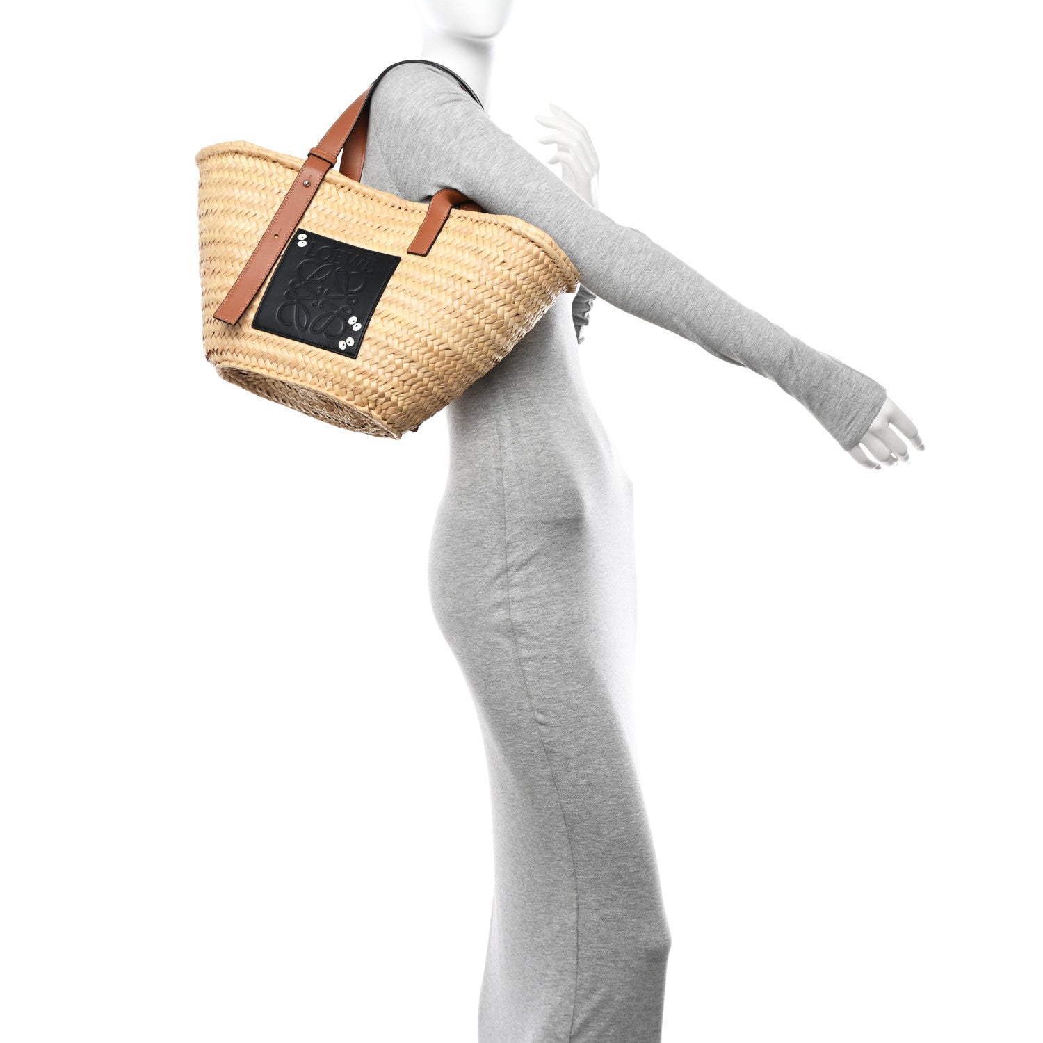 Loewe X MY NEIGHBOR TOTORO Raffia Dust Bunnies Basket Tote Bag Black Tan 2 of 15