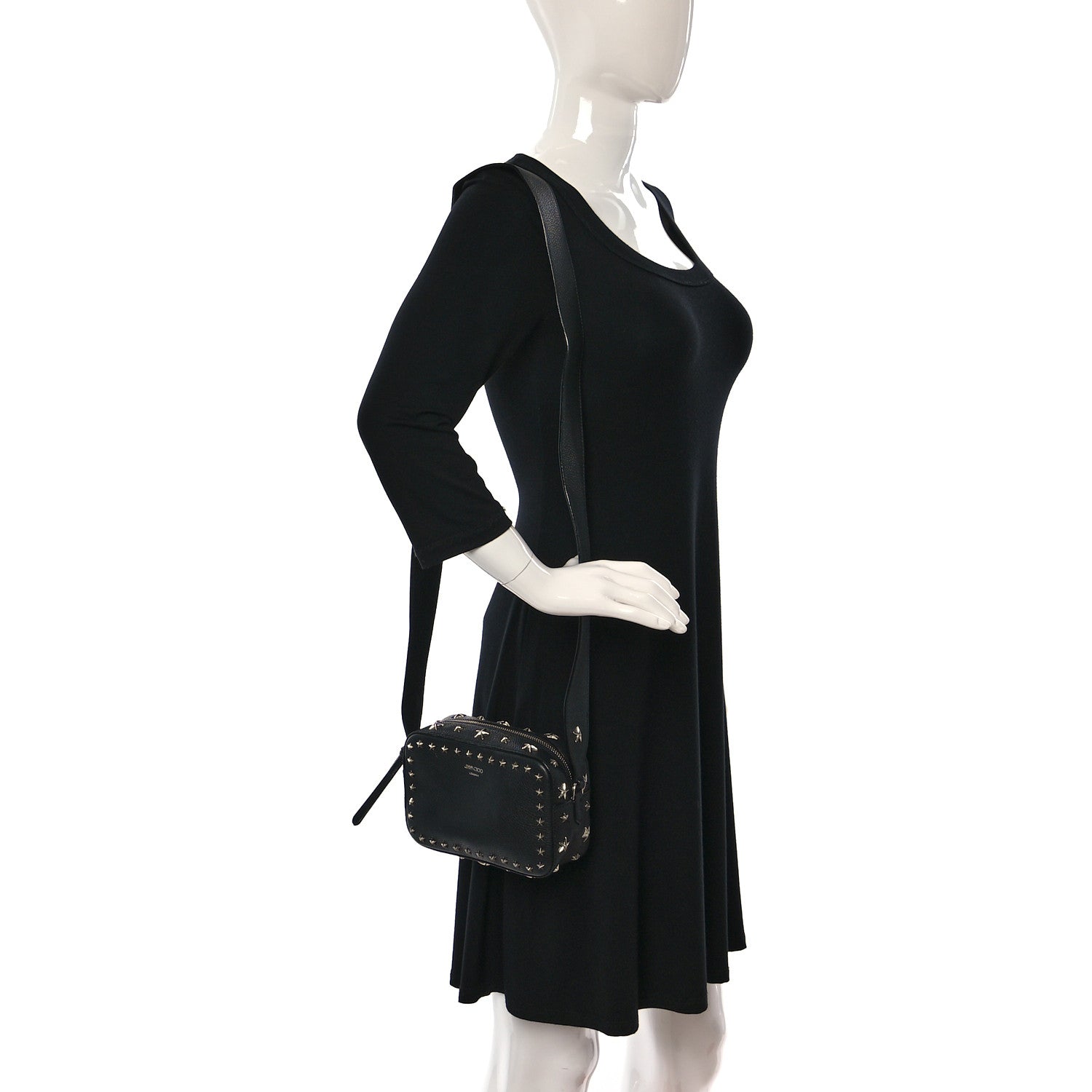 Jimmy Choo Calfskin Star Studded Pegasi Camera Crossbody Bag Black 2 of 8