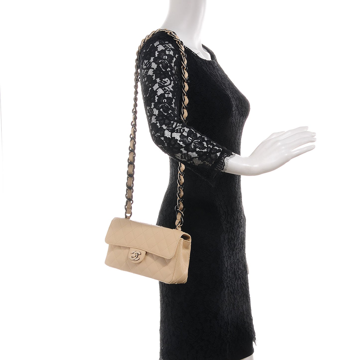 Lambskin Bekko Resin Small Single Flap Beige