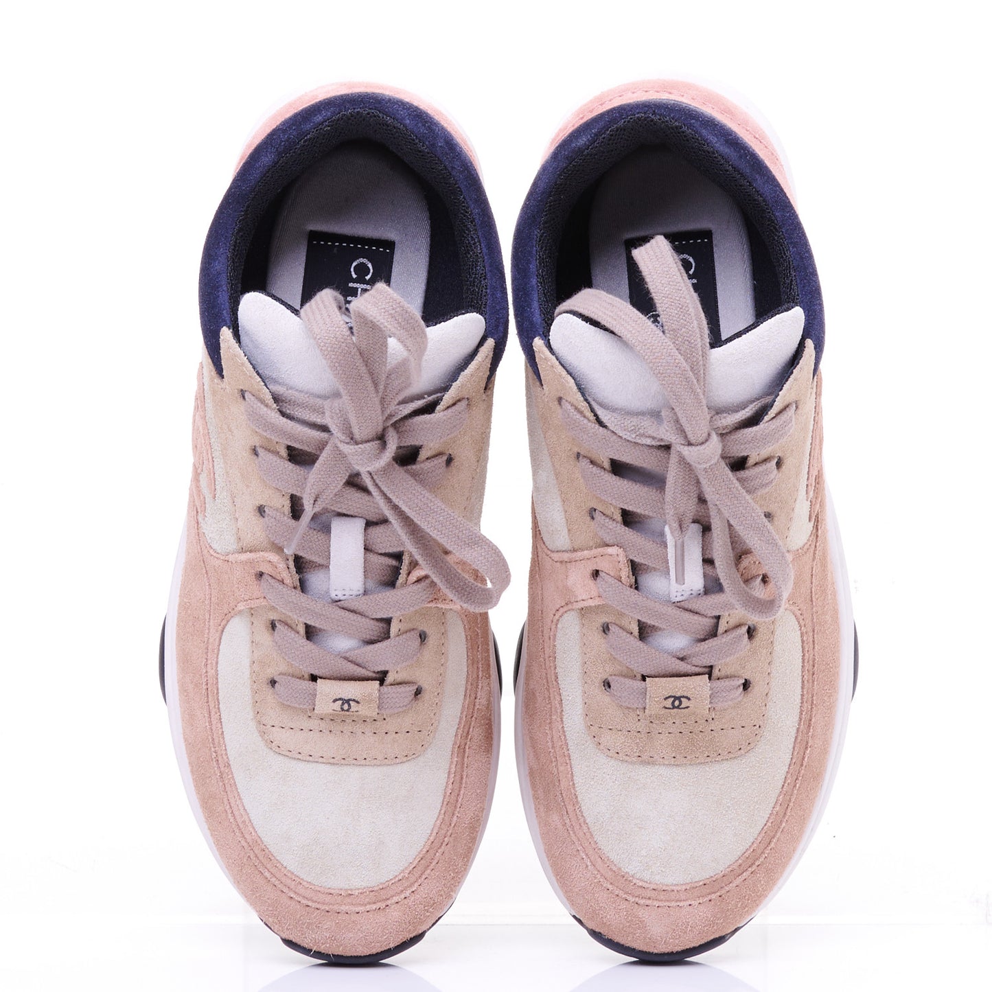 Nylon Lambskin Suede Calfskin CC Sneakers 35.5 Tan