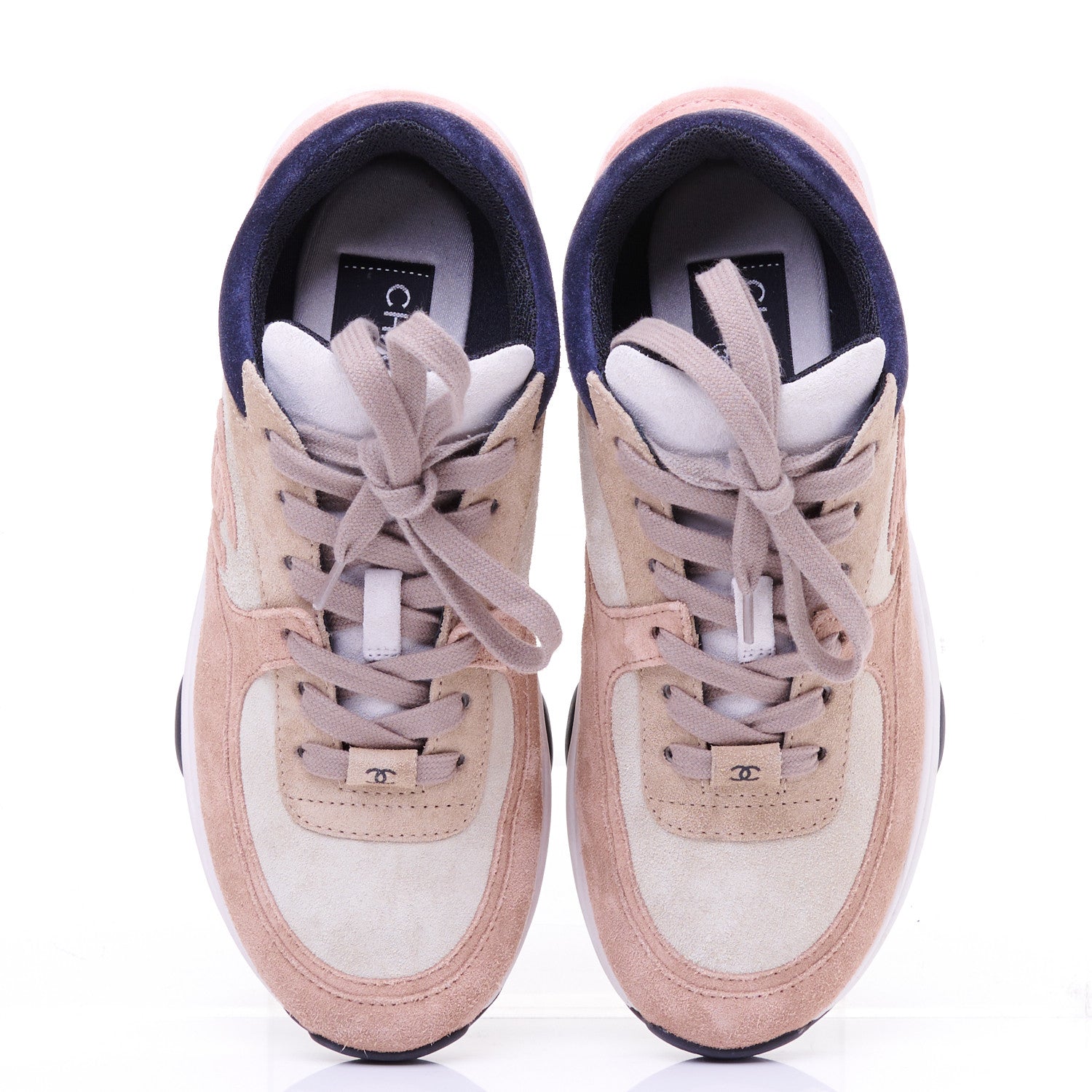Chanel Nylon Lambskin Suede Calfskin CC Sneakers 35.5 Tan 5 of 9