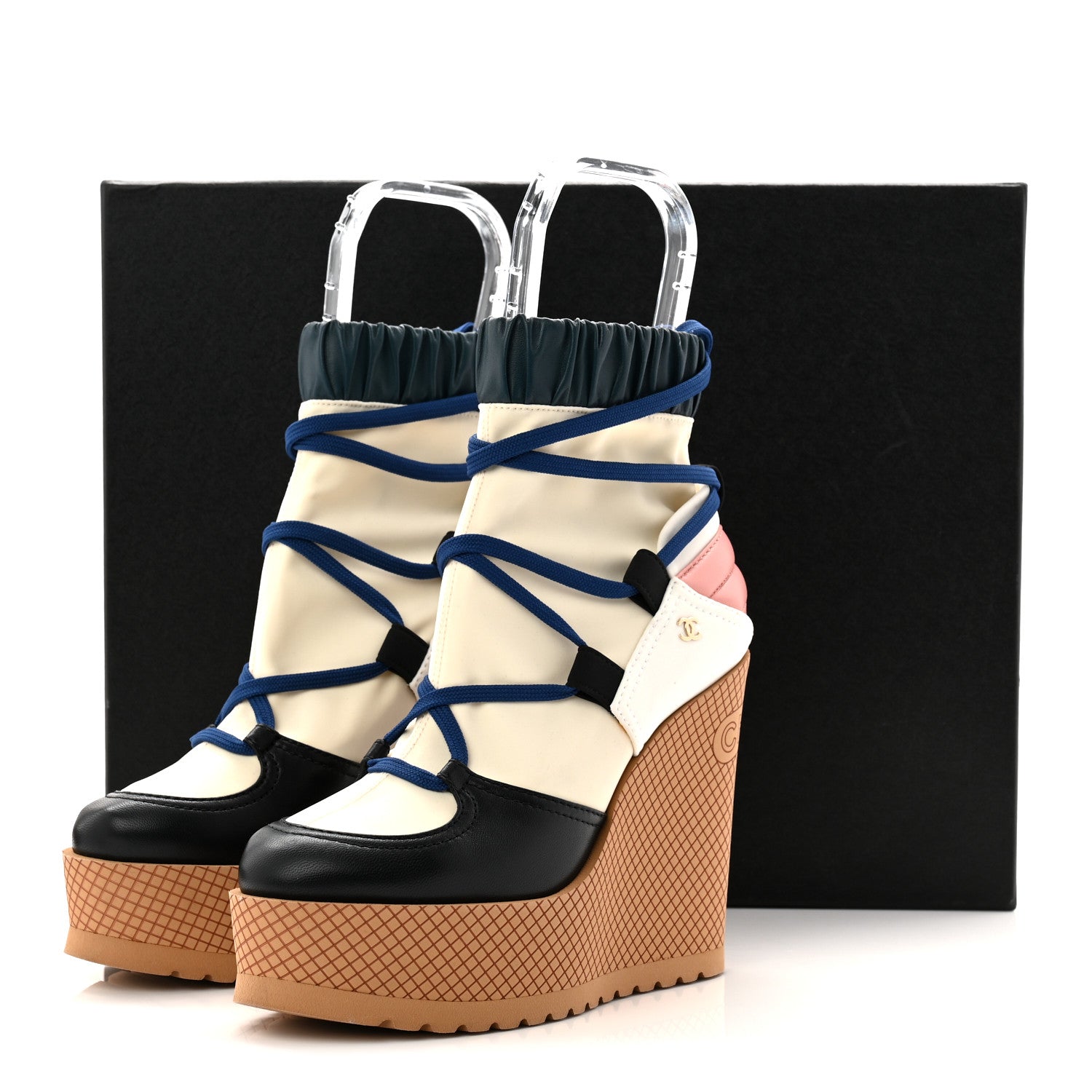 Chanel Fabric Lambskin Calfskin Runway Wedge Short Platform Boots