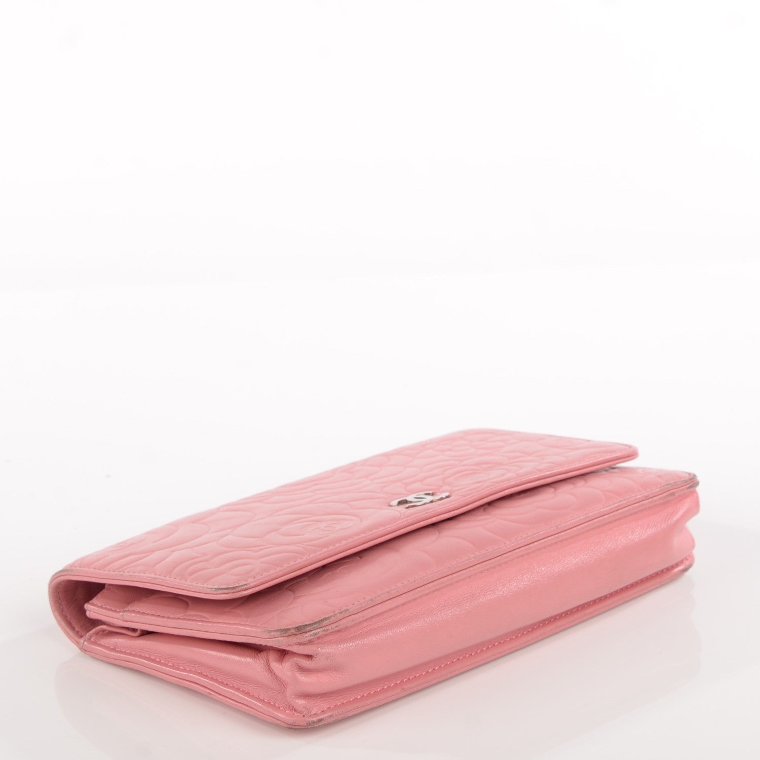 Chanel Lambskin Camellia Embossed Wallet on Chain WOC Pink 4 of 8