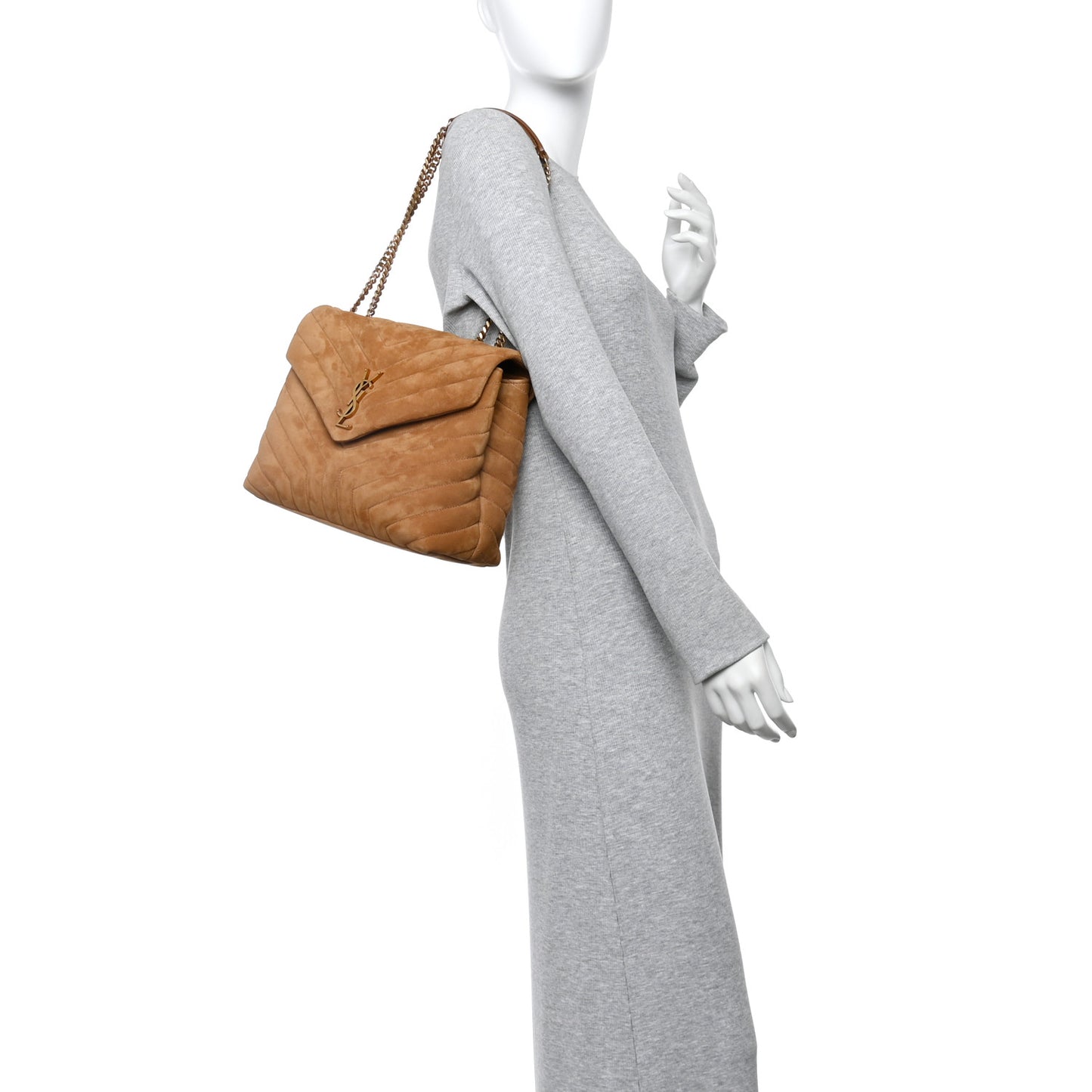 Suede Y Quilted Monogram Medium Loulou Chain Satchel Cinnamon