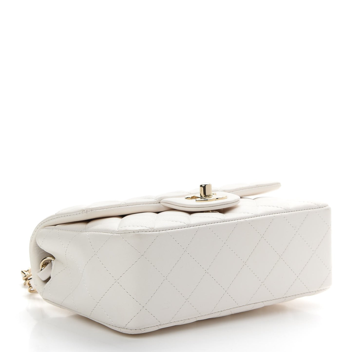 Lambskin Quilted Mini Rectangular Flap White