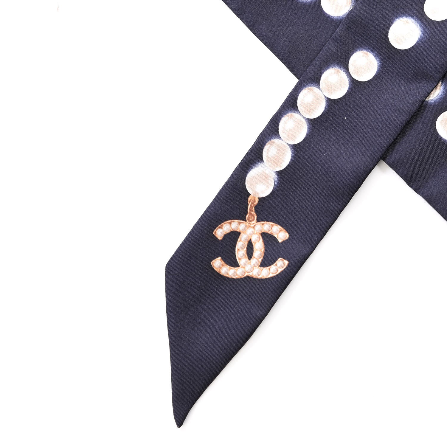 Chanel Silk Pearl CC Slim Bandeau Scarf Navy 2 of 4