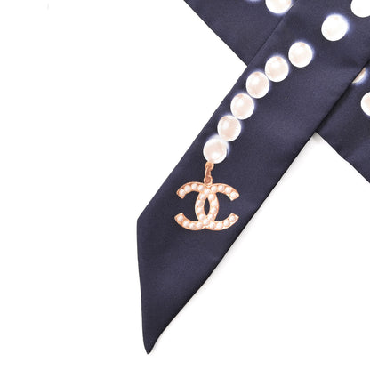 Chanel Silk Pearl CC Slim Bandeau Scarf Navy 2 of 4