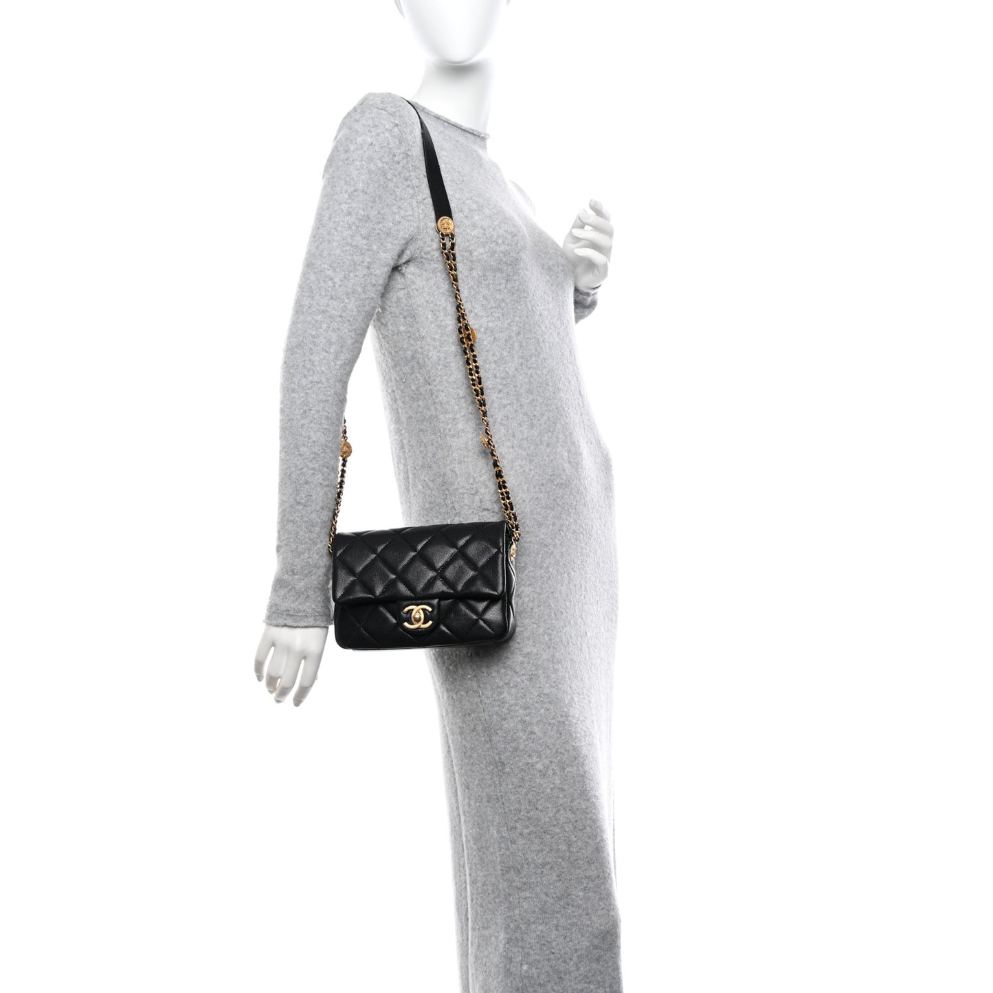 Caviar Quilted Small Twist Your Buttons Flap Black
