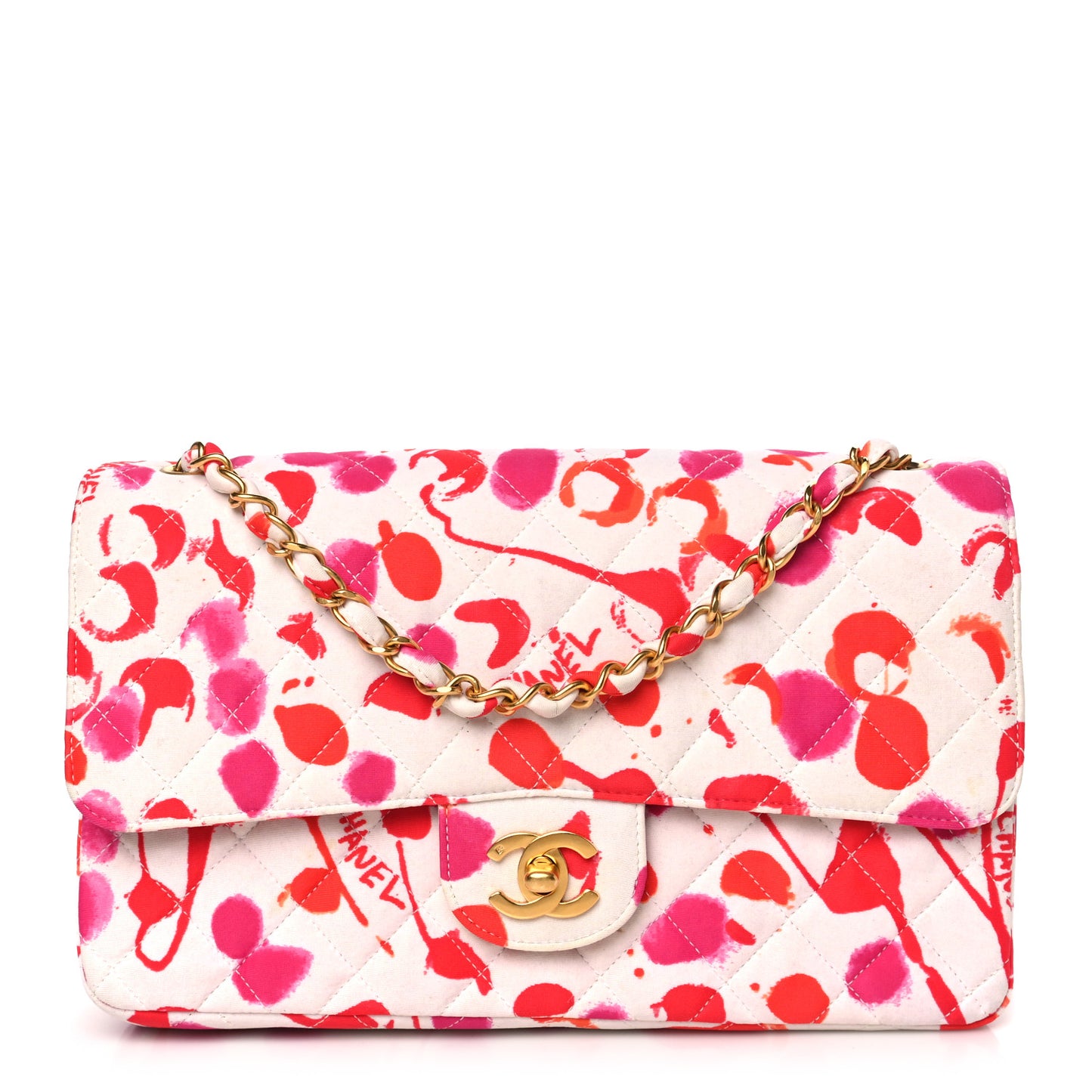 Jersey Quilted Splatter Paint Medium Single Flap Red Pink