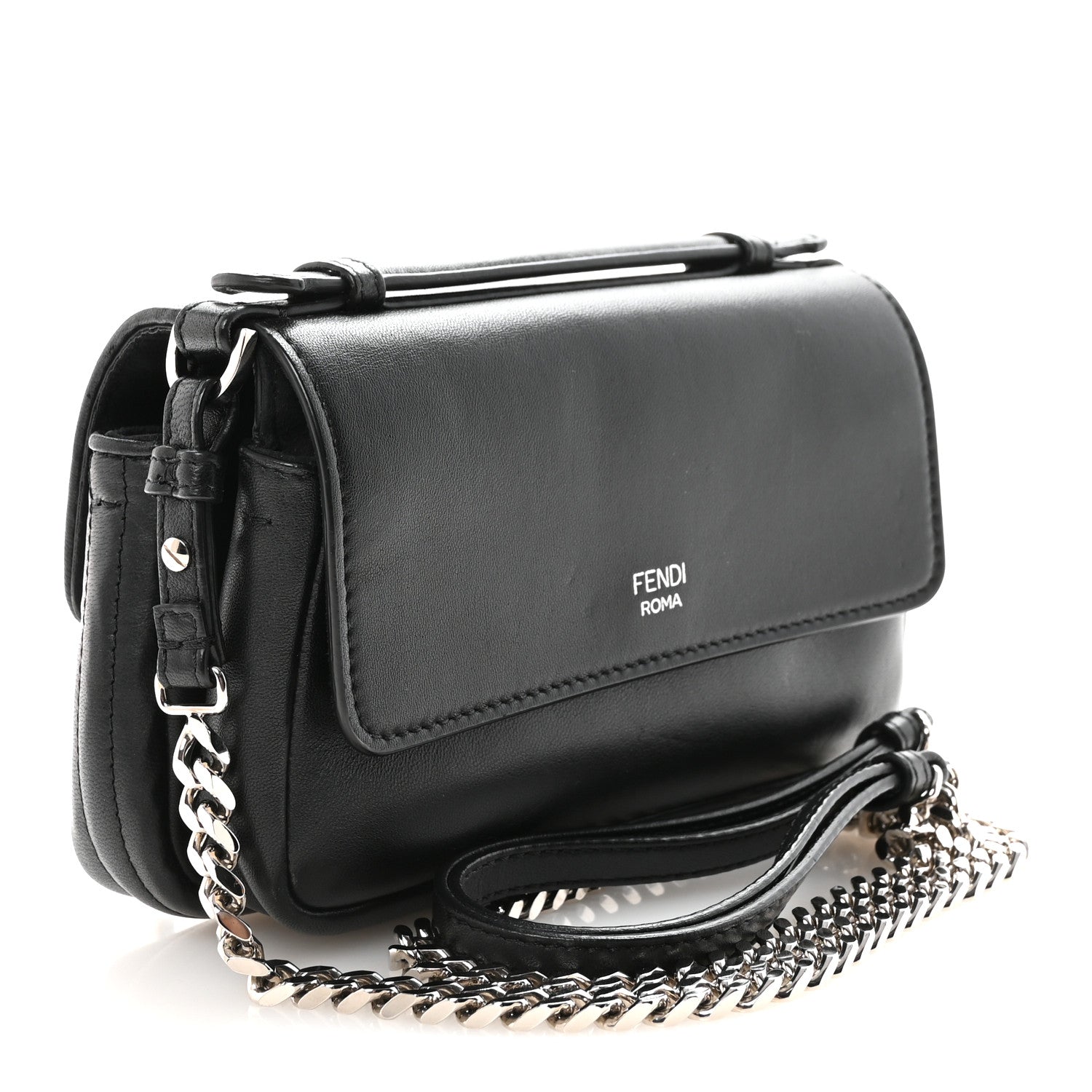 Fendi Shiny Nappa Trapuntata Micro Double Baguette Black 3 of 9