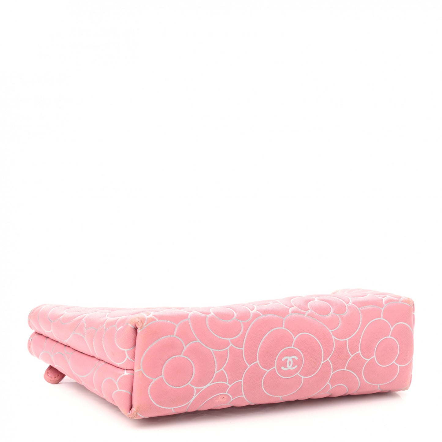 Lambskin Camellia Embossed Cosmetic Pouch Pink