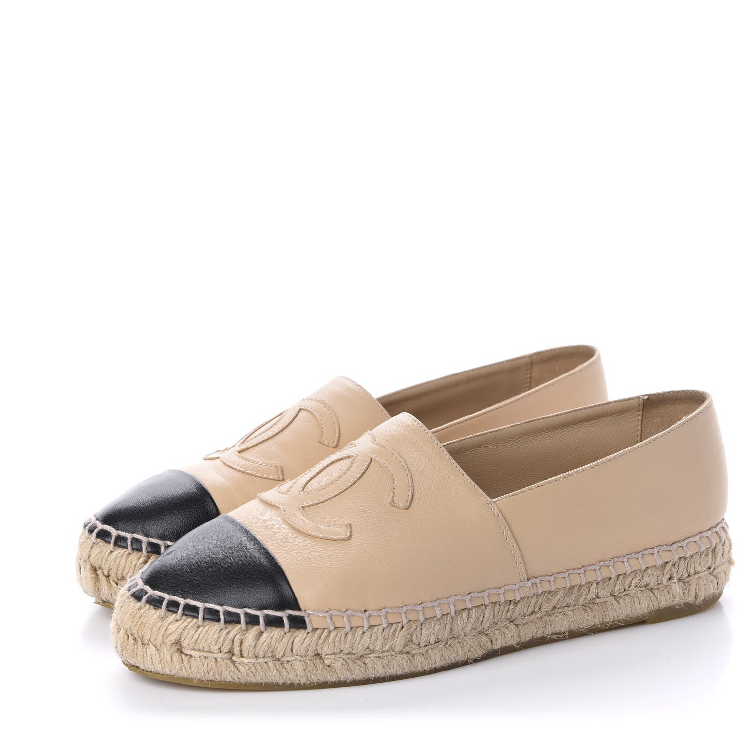 Chanel Lambskin CC Espadrilles 37 Beige Black 3 of 15
