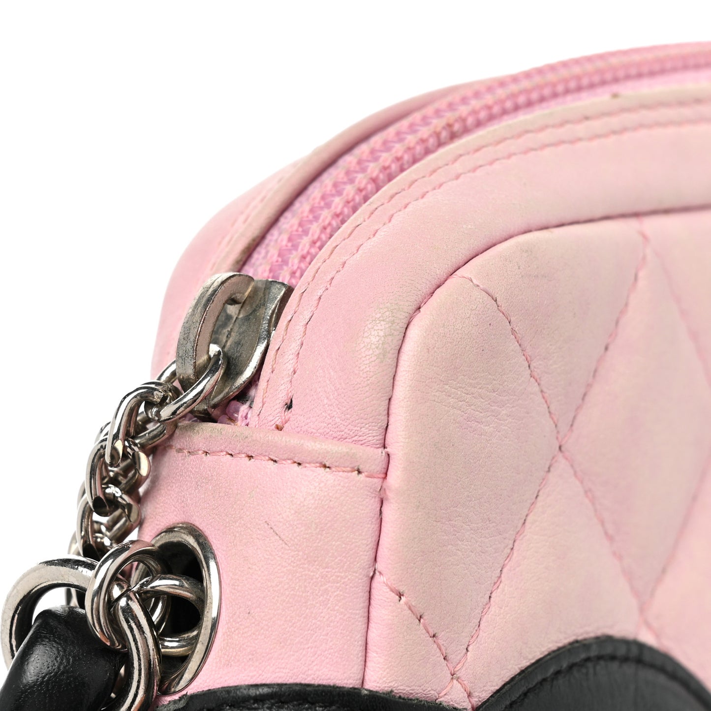 Calfskin Quilted Cambon Pochette Pink Black