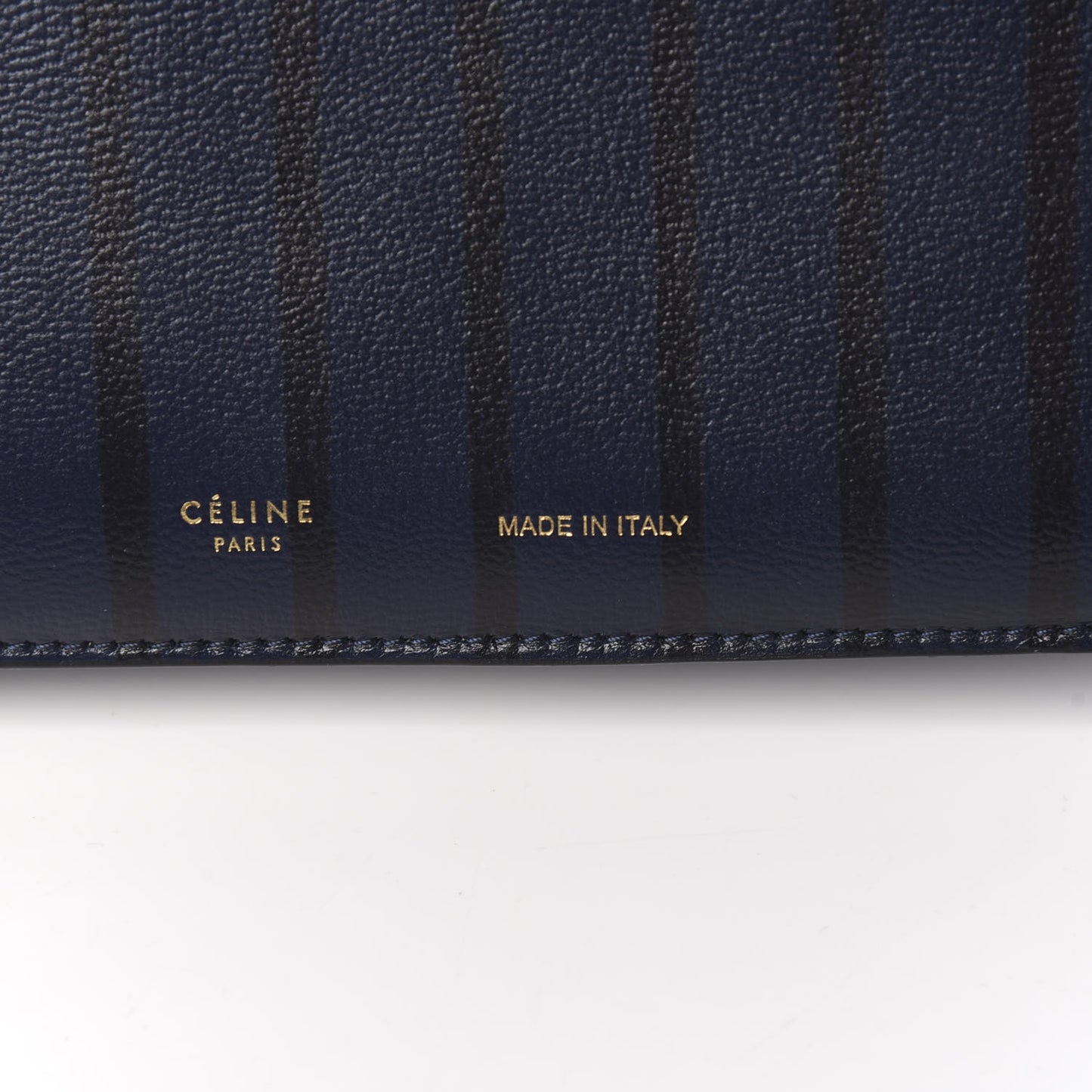 Grained Calfskin Striped Tri-Fold Clutch Midnight