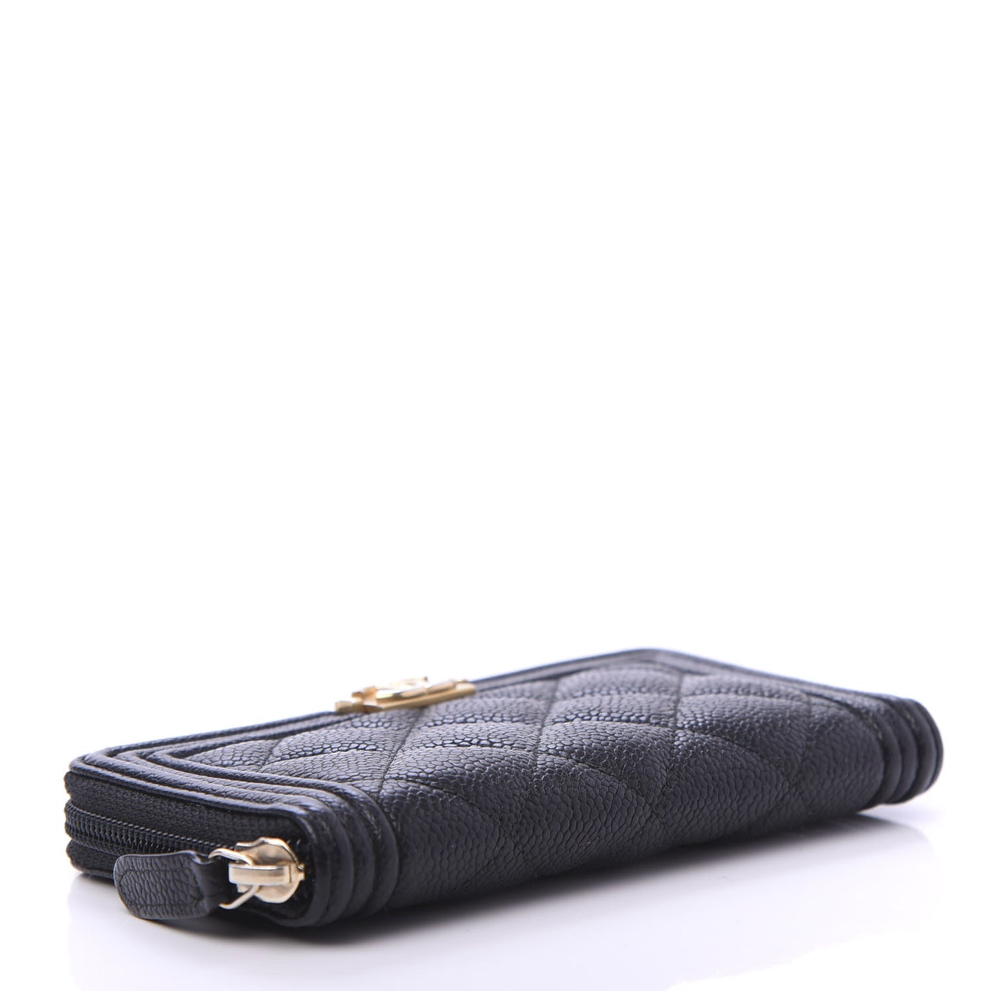 Caviar Quilted Small Boy Zip Around Wallet Black
