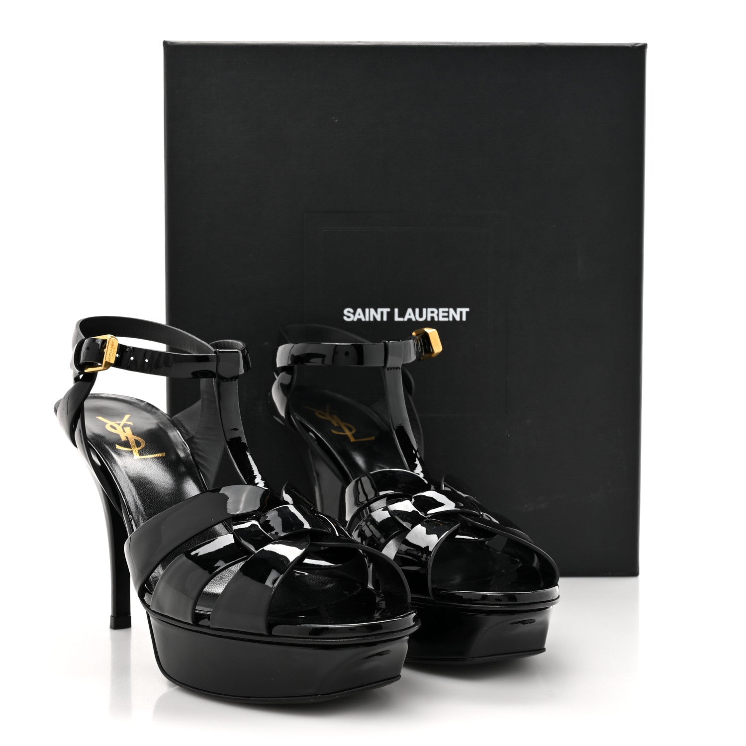 Saint Laurent Patent Tribute 105 Platform Sandals 38 Black 13 of 13