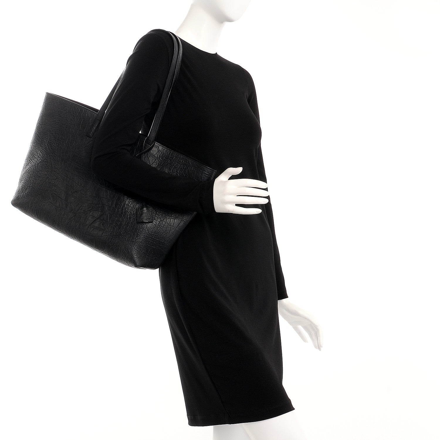 Saint Laurent Calfskin Crocodile Embossed Large Shopper Tote Black 2 of 7