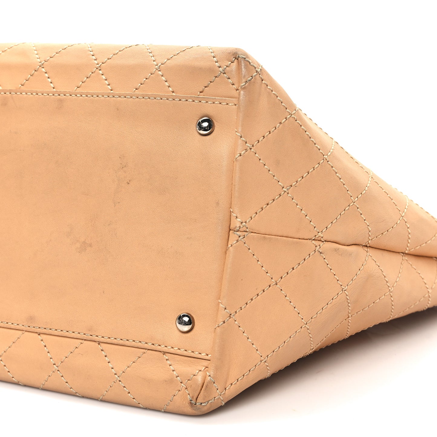 Calfskin Stitched Large Shopping Tote Beige