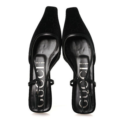 Gucci Velvet GG Monogram Slingback Ballet Flats 37.5 Black 2 of 11