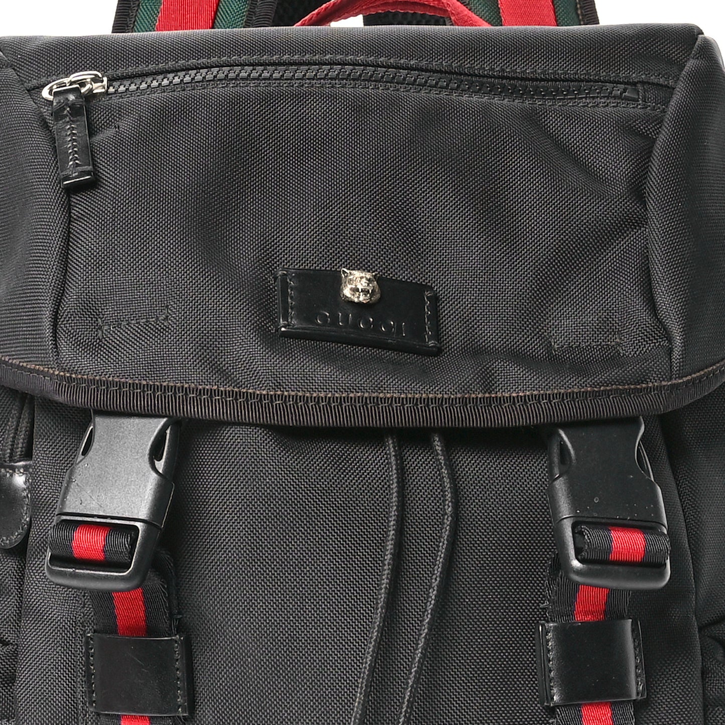 Techno Canvas Web Double Buckle Backpack Black