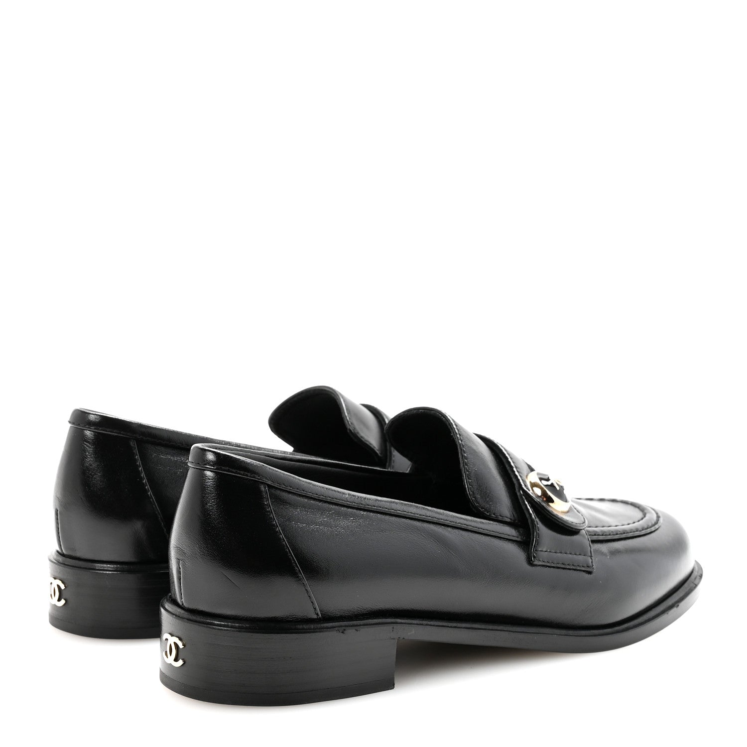 Chanel Shiny Calfskin CC Mocassin Loafers 38.5 Black 5 of 9