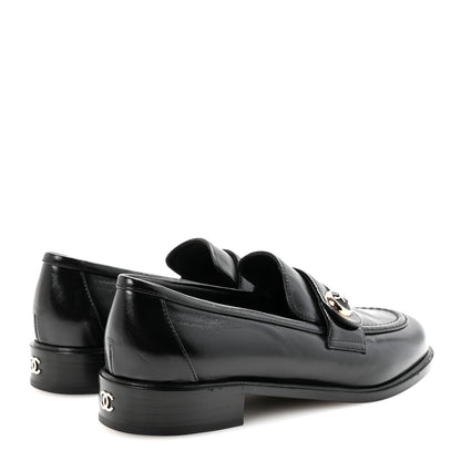 Chanel Shiny Calfskin CC Mocassin Loafers 38.5 Black 5 of 9