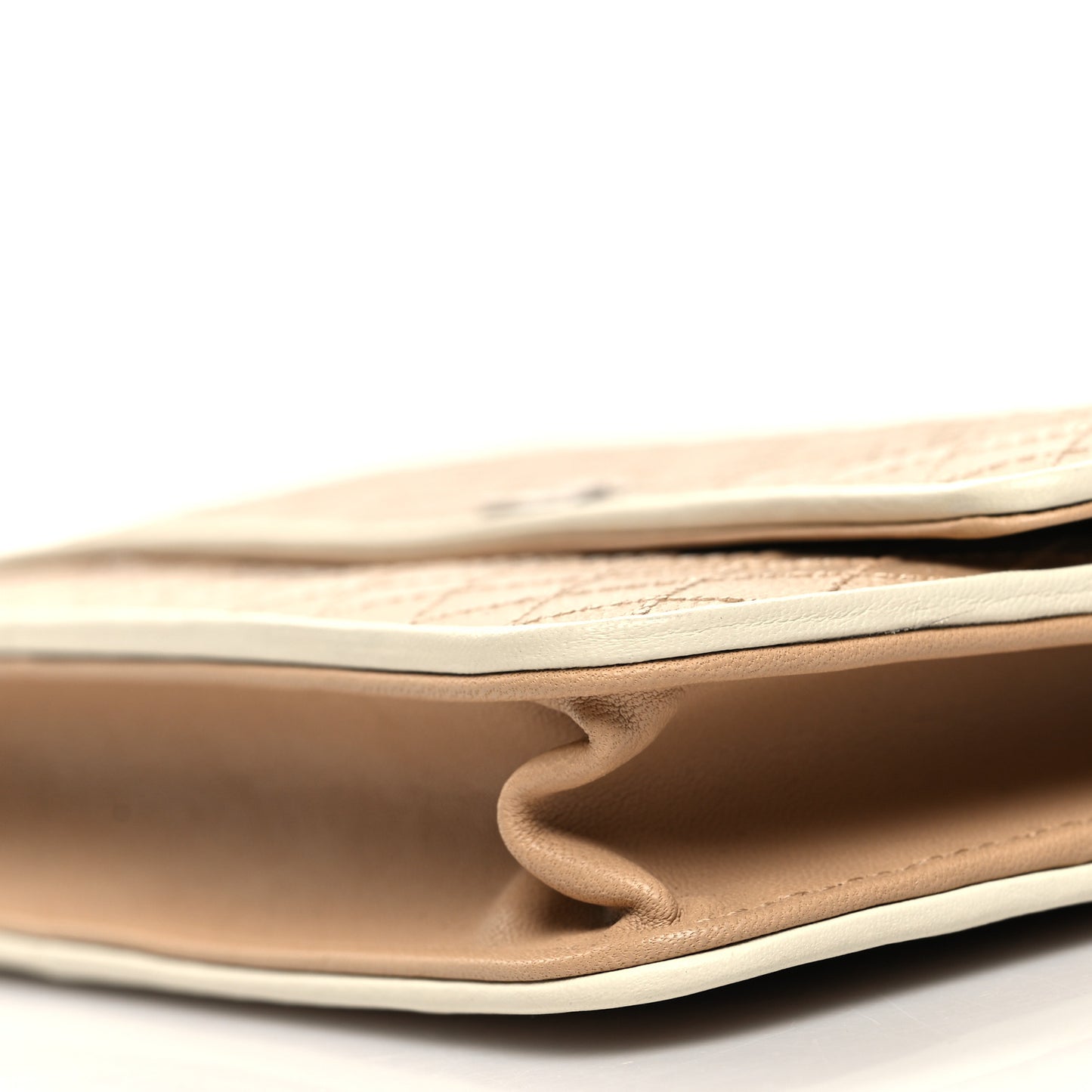Grained Calfskin Diamond Stitched Wallet On Chain WOC Beige White