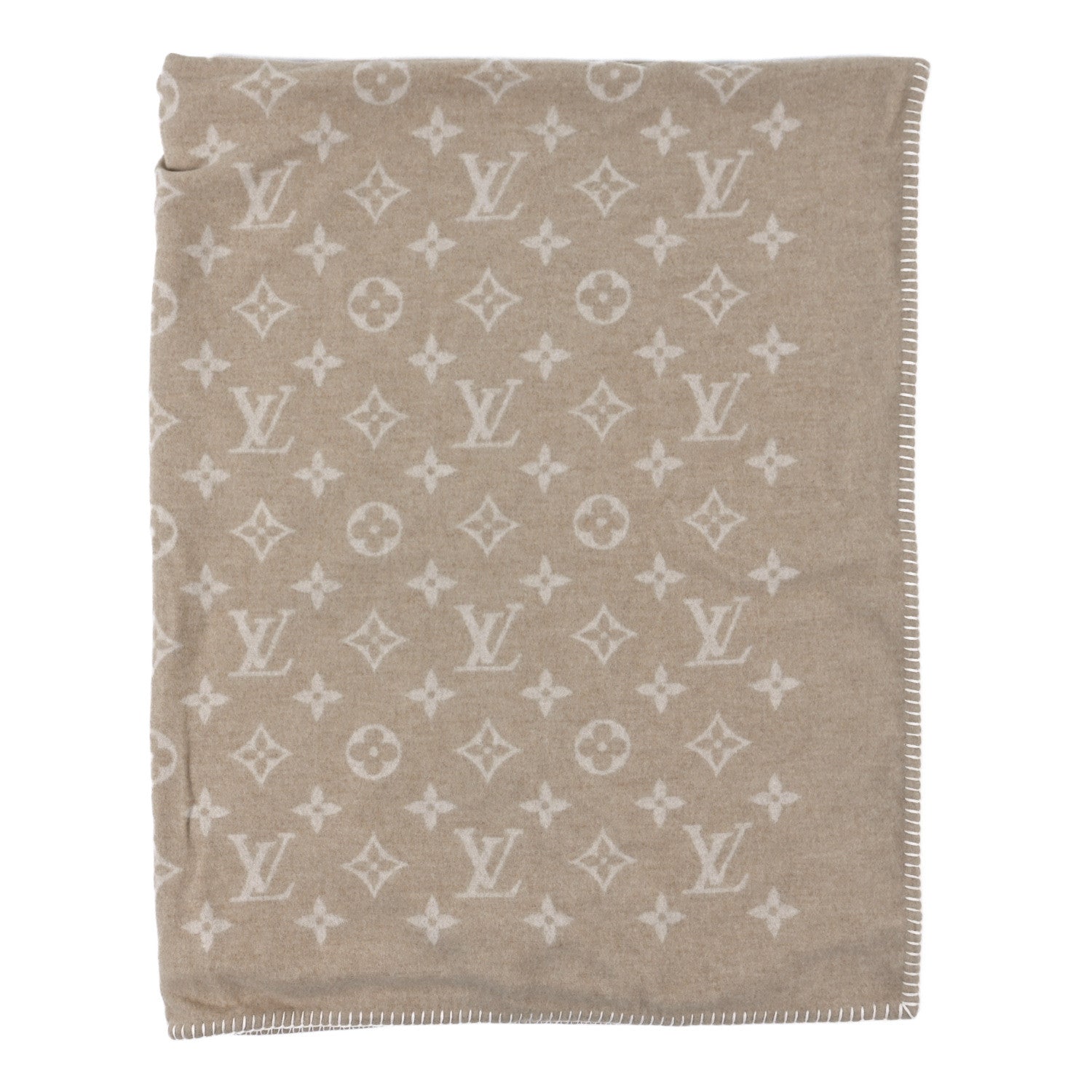 Louis Vuitton Wool Cashmere Neo Monogram Blanket Beige 1 of 3