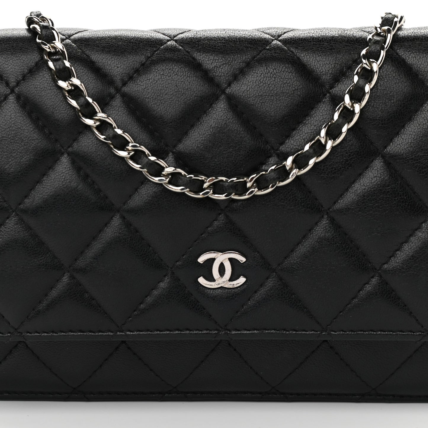Lambskin Quilted Wallet On Chain WOC Black