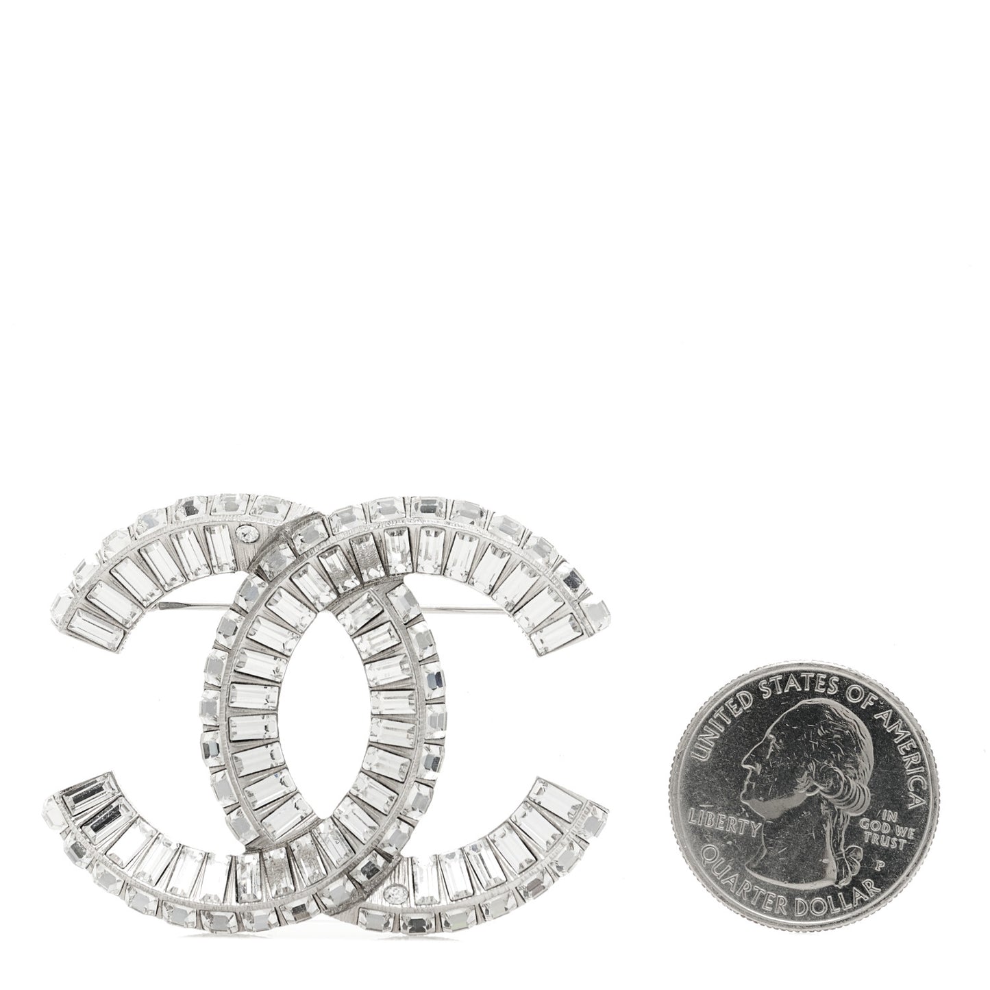 Baguette Crystal CC Brooch Silver