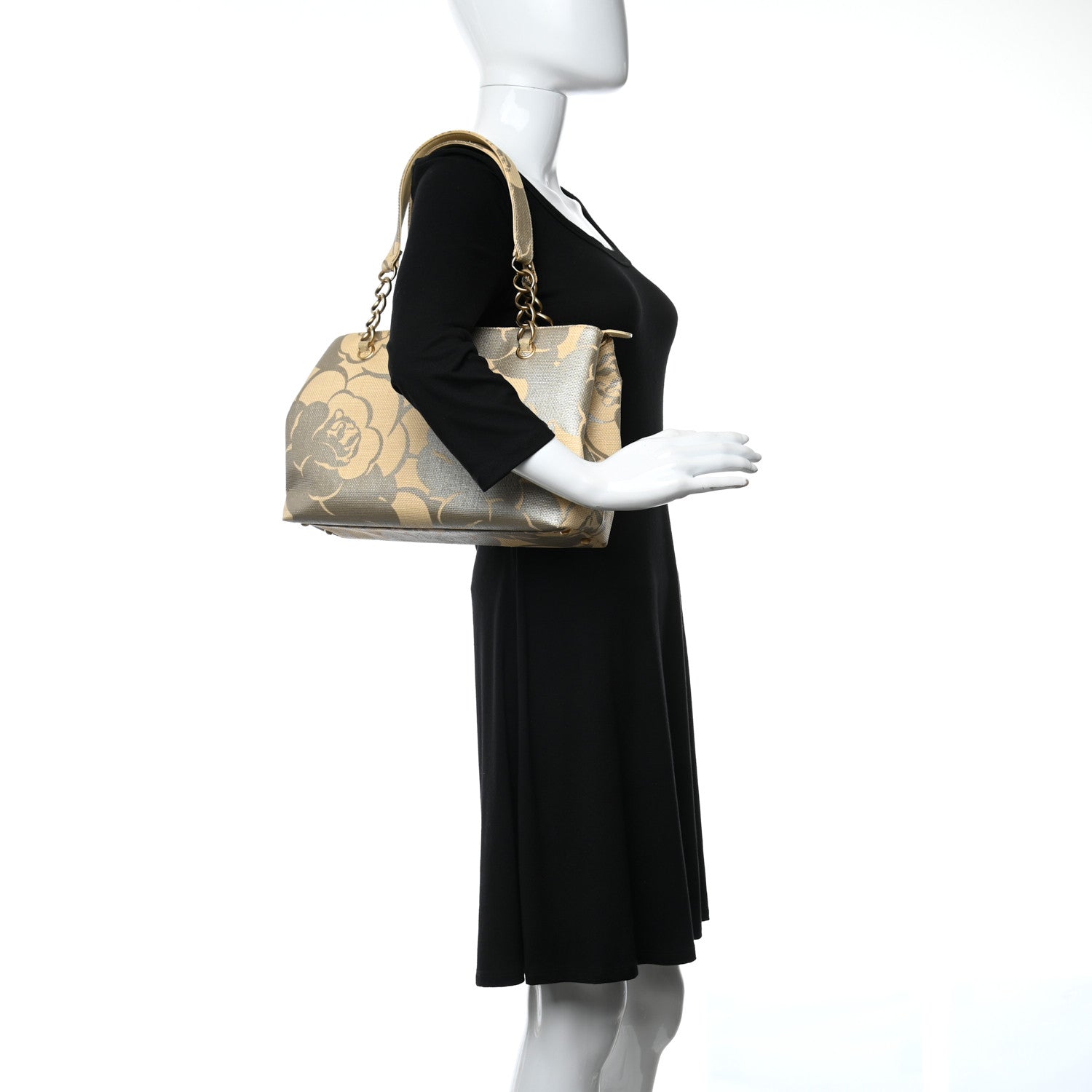 Chanel Canvas Camellia Printed Shoulder Bag Beige Grey 2 of 9