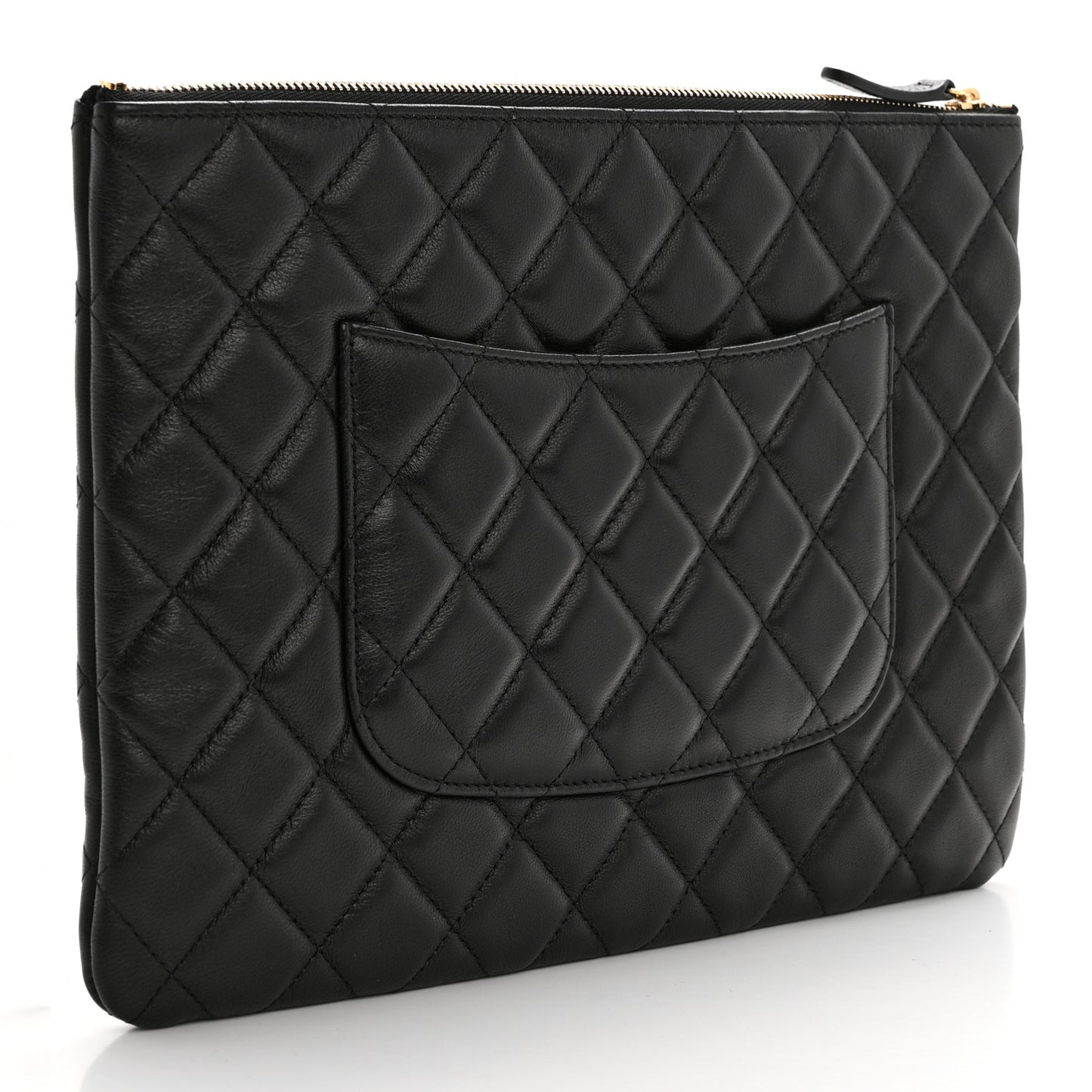 Lambskin Quilted Egyptian Amulet Zipped Pouch Black