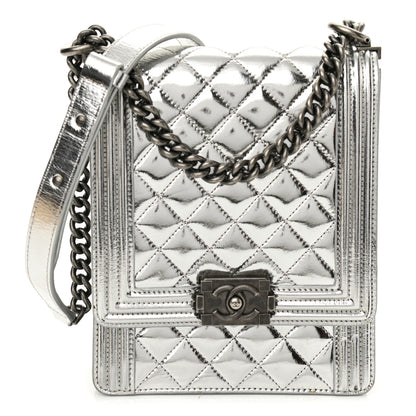 Chanel Metallic Goatskin Quilted North South Boy Flap Silver 1 of 10