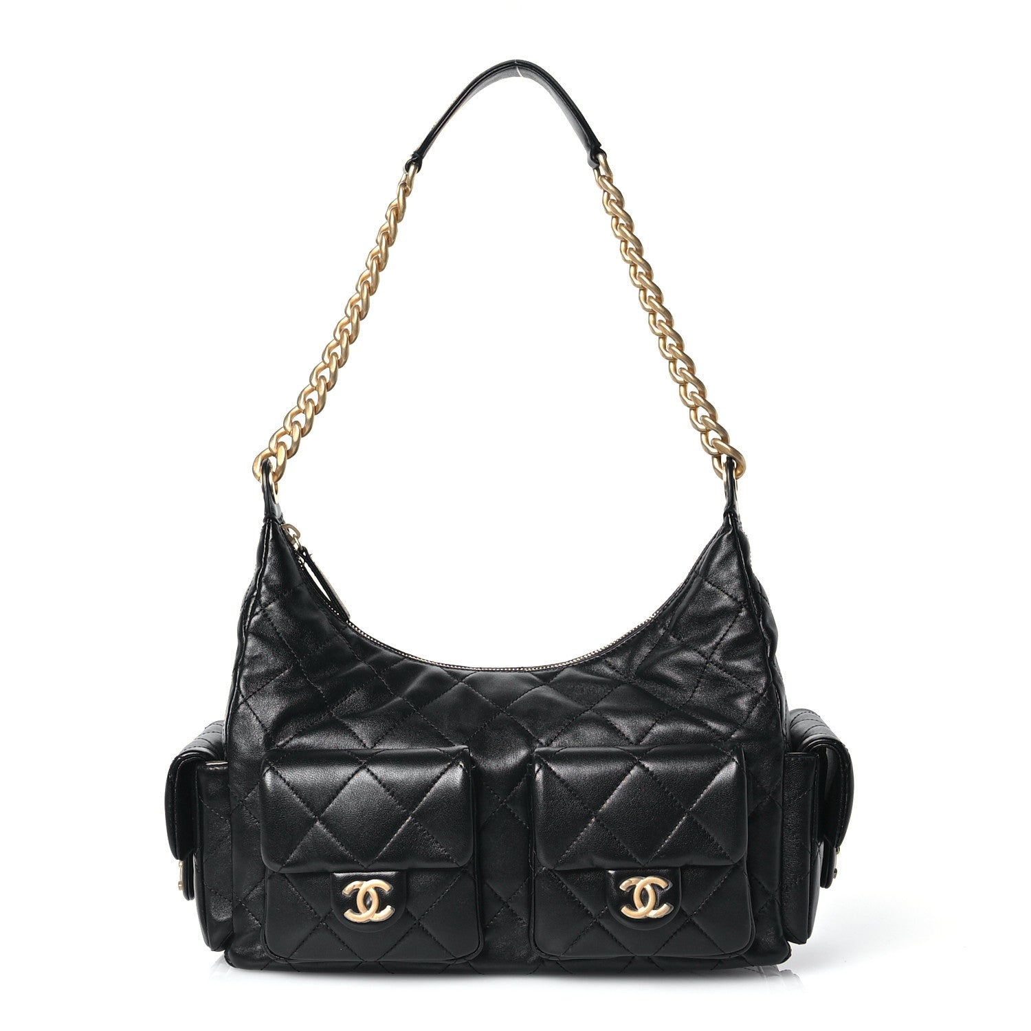 Chanel Shiny Lambskin Quilted Trendy Pockets Hobo Black 1 of 12