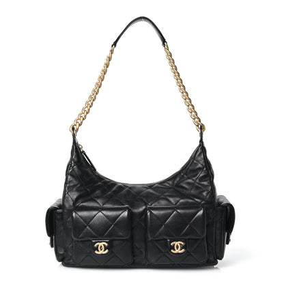 Chanel Shiny Lambskin Quilted Trendy Pockets Hobo Black 1 of 12