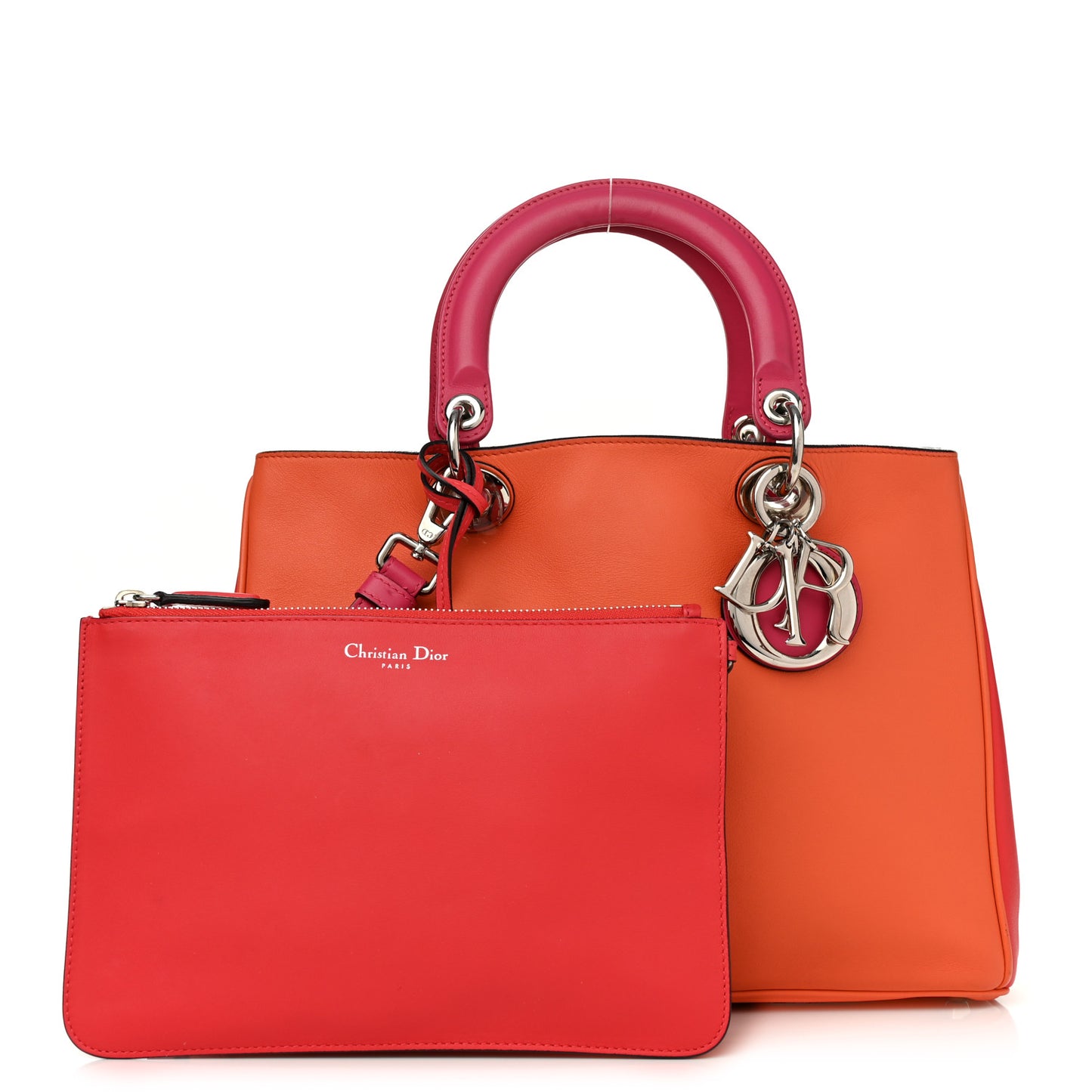 Smooth Calfskin Medium Tri-Color Diorissimo Tote Orange Fuchsia Red