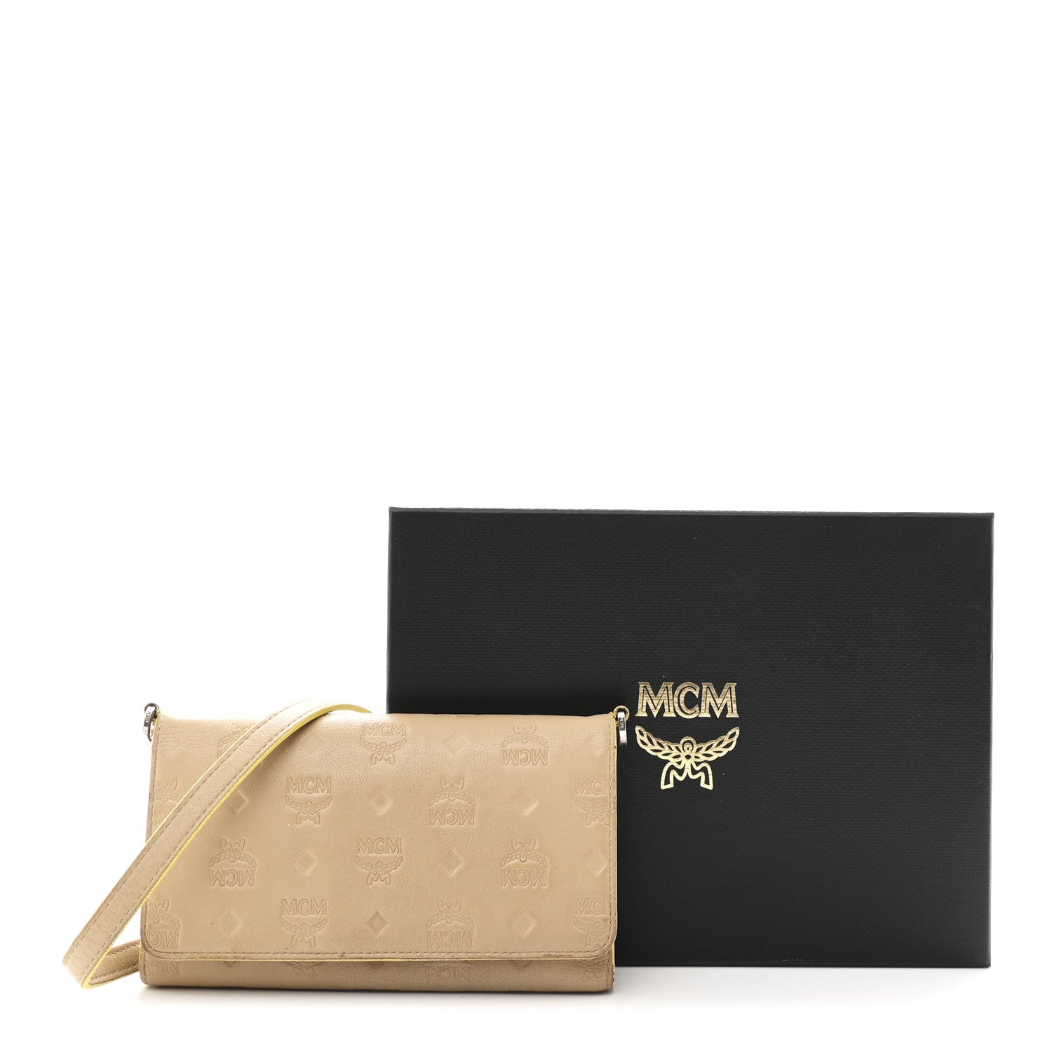 MCM Calfskin Ottomar Klara Tri Fold Phone Wallet On Strap Croissant 15 of 15