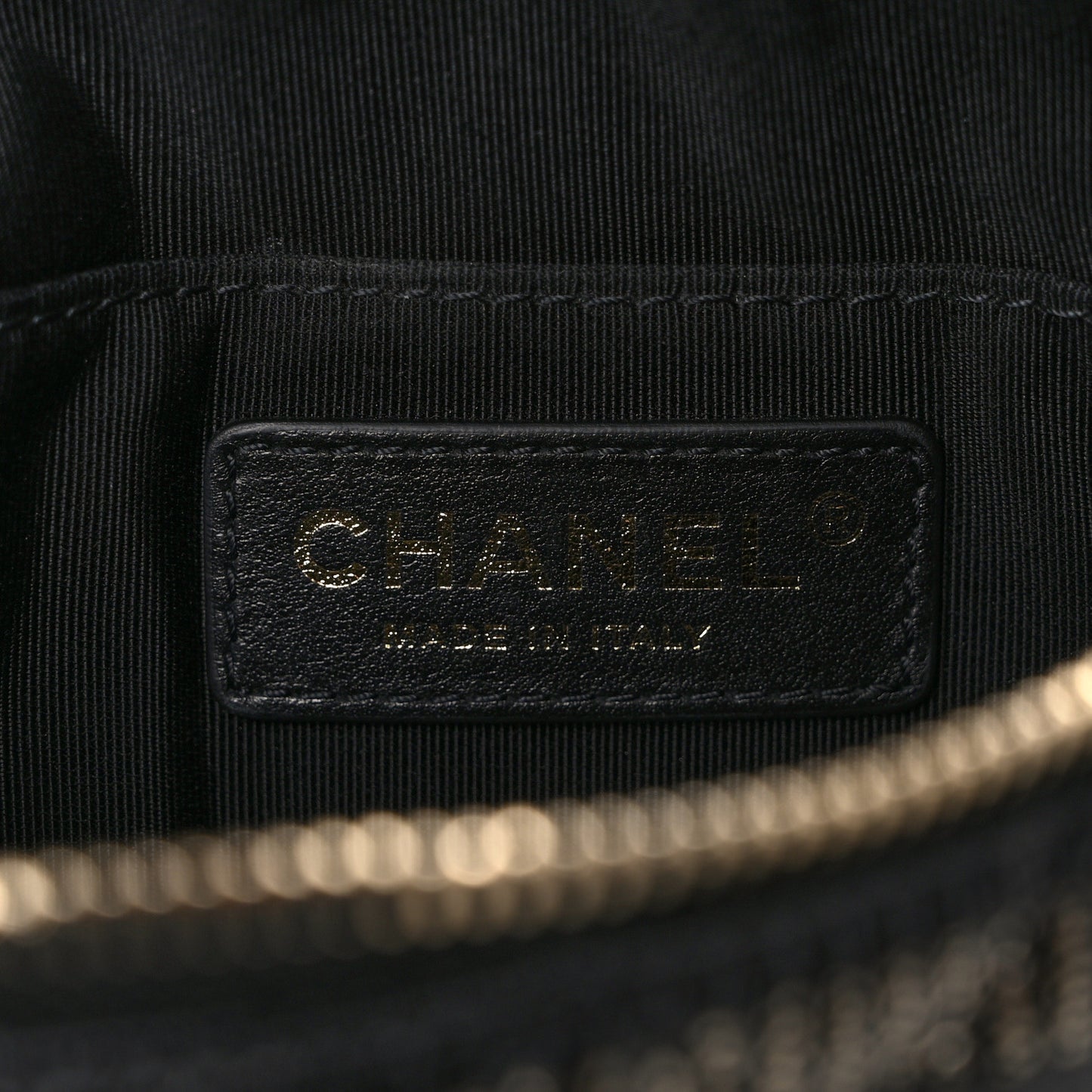Metallic Caviar Quilted Waist Bag Black Gold
